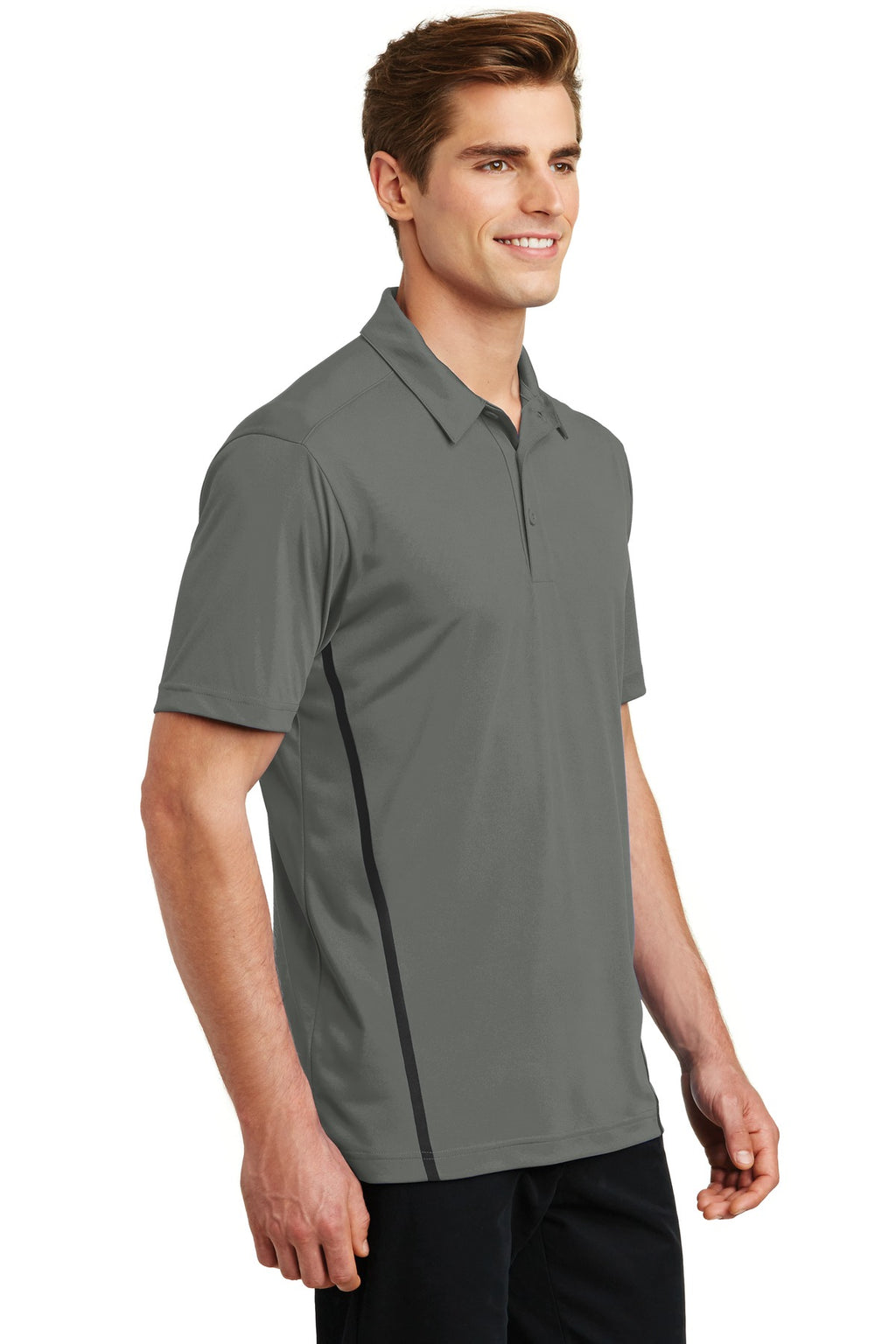Sport-Tek Contrast PosiCharge Tough Polo . ST620 - Dark Smoke Grey/ Black - three_q