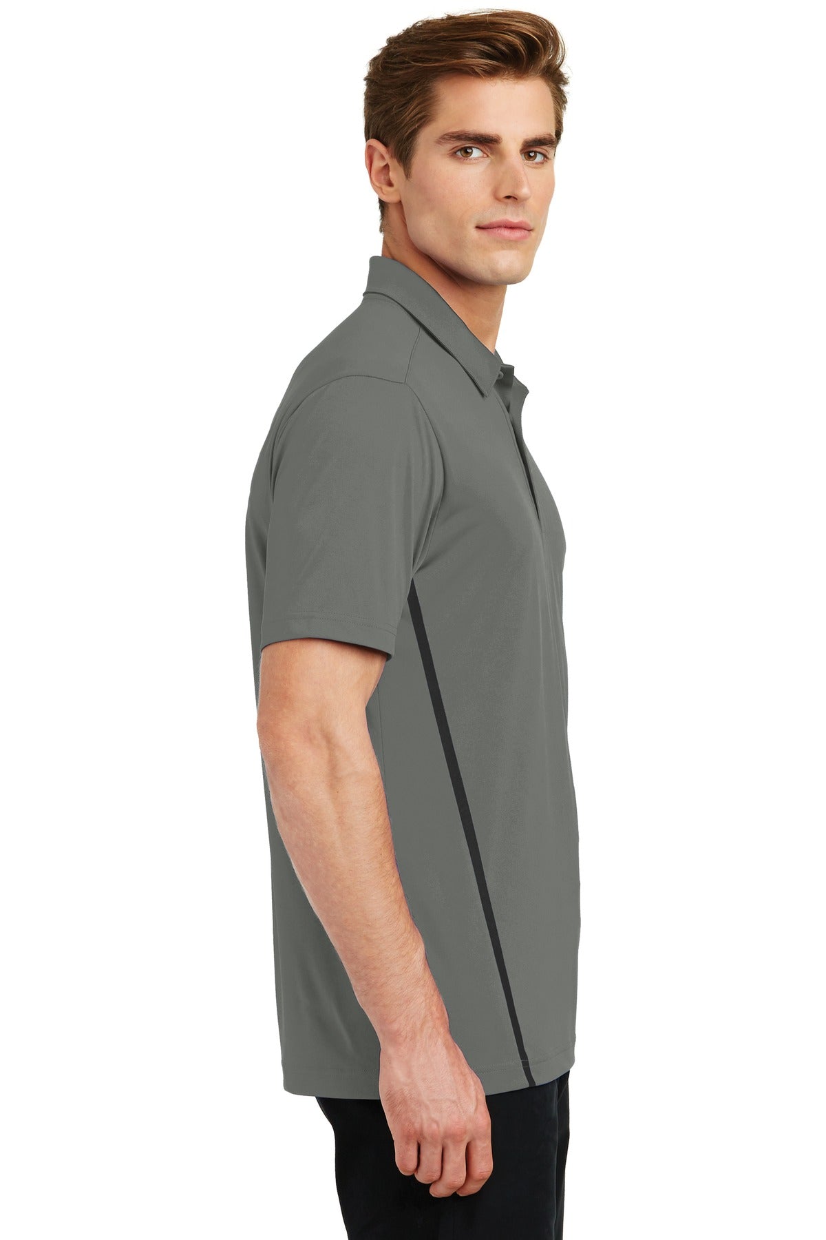 Sport-Tek Contrast PosiCharge Tough Polo . ST620 - Dark Smoke Grey/ Black - side