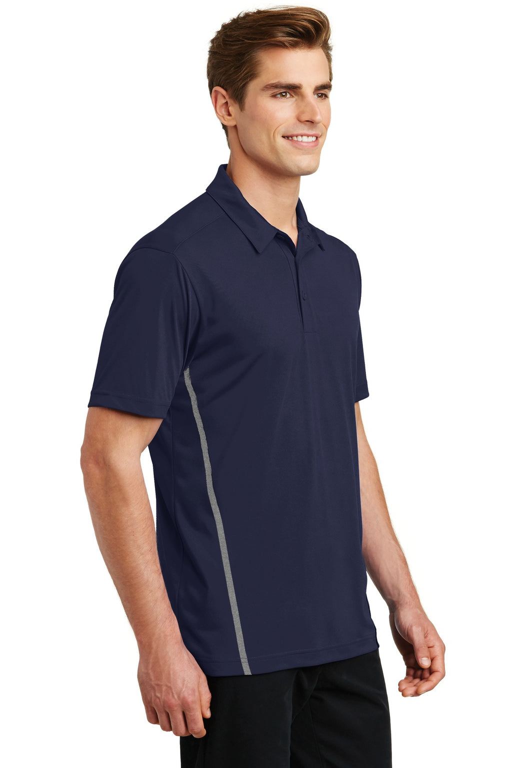 Sport-Tek Contrast PosiCharge Tough Polo . ST620 - True Navy/ Heather Grey - three_q