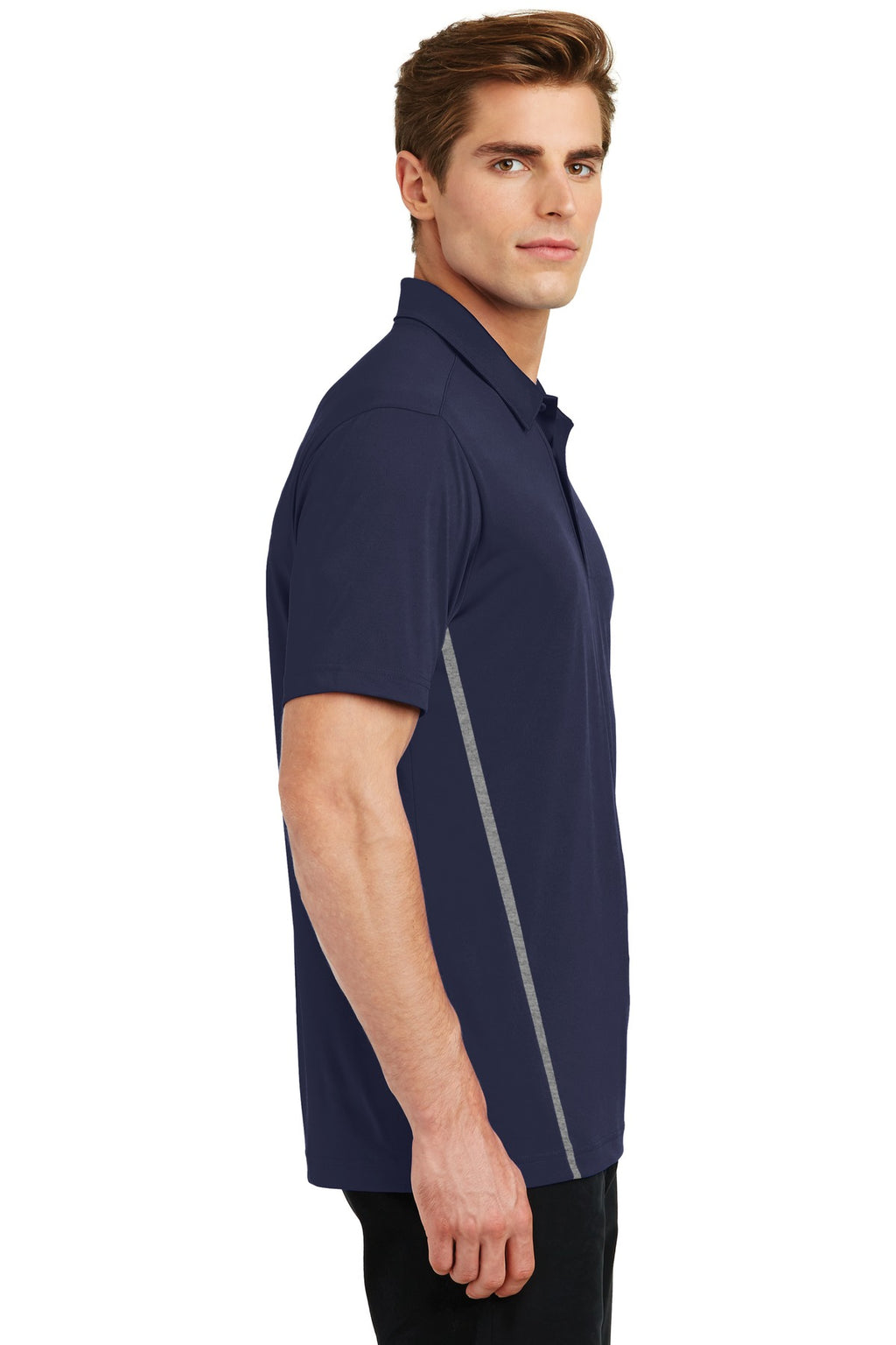 Sport-Tek Contrast PosiCharge Tough Polo . ST620 - True Navy/ Heather Grey - side