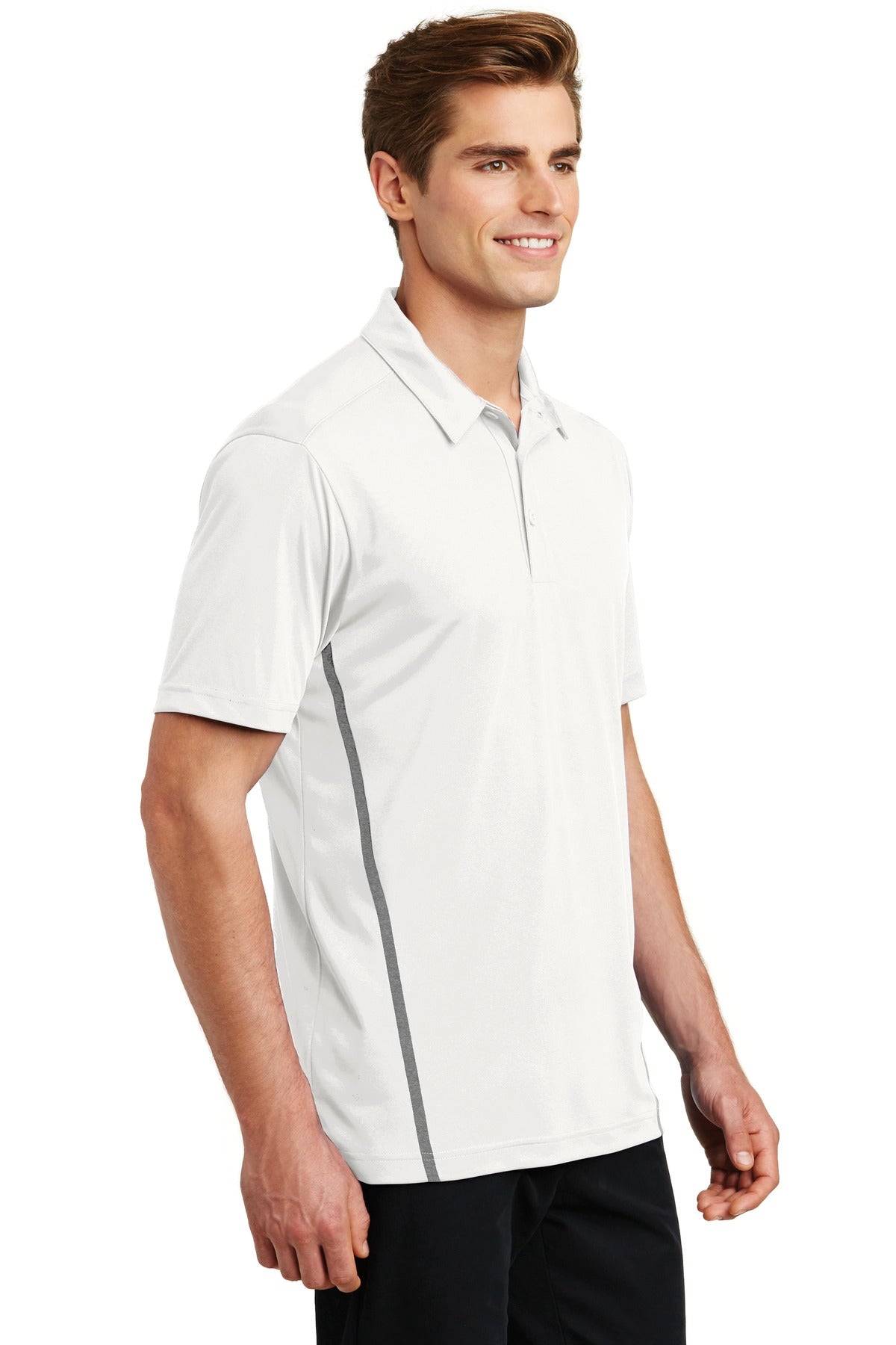 Sport-Tek Contrast PosiCharge Tough Polo . ST620 - White/ Heather Grey - three_q