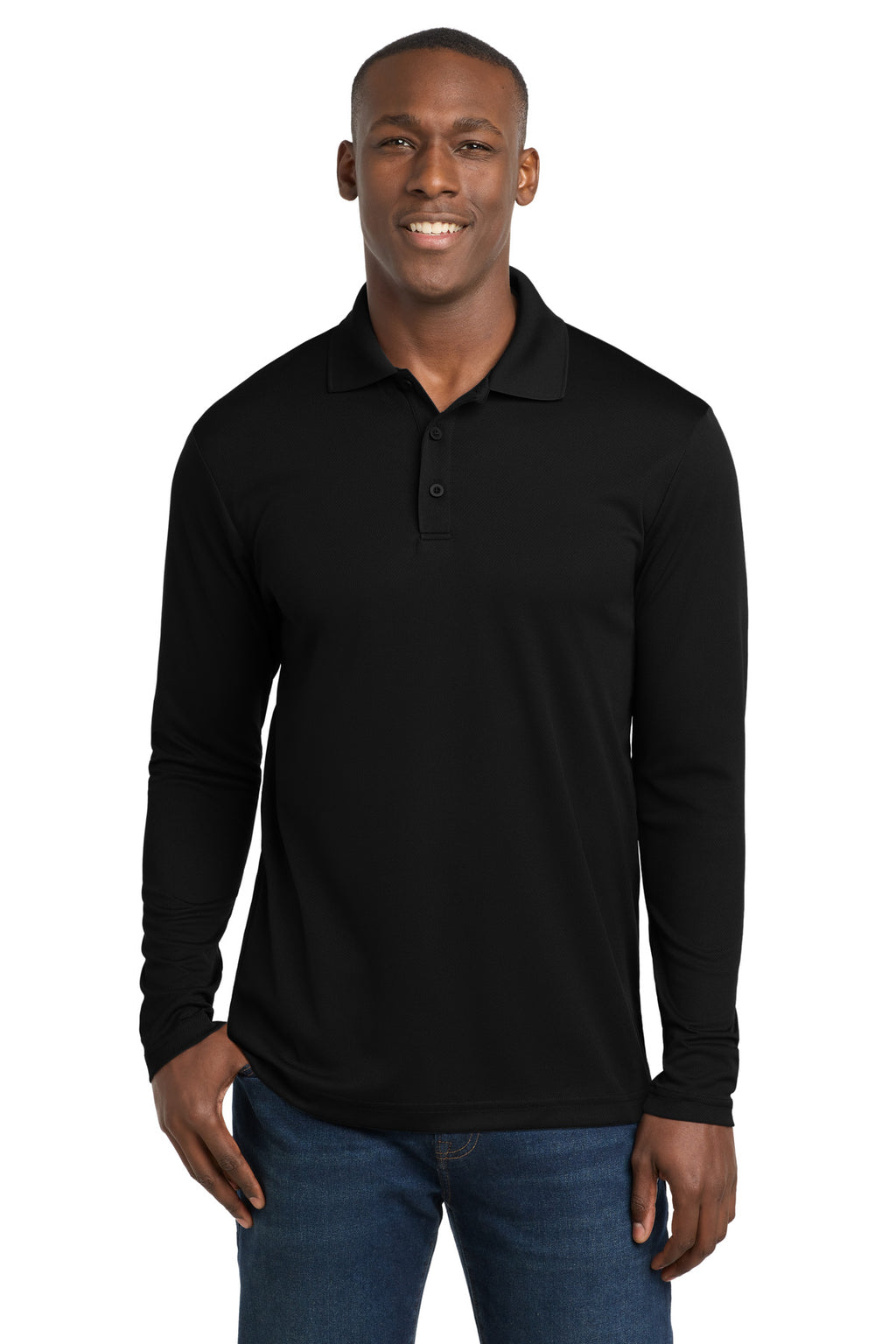 Sport-Tek PosiCharge RacerMesh Long Sleeve Polo. ST640LS - Black - front