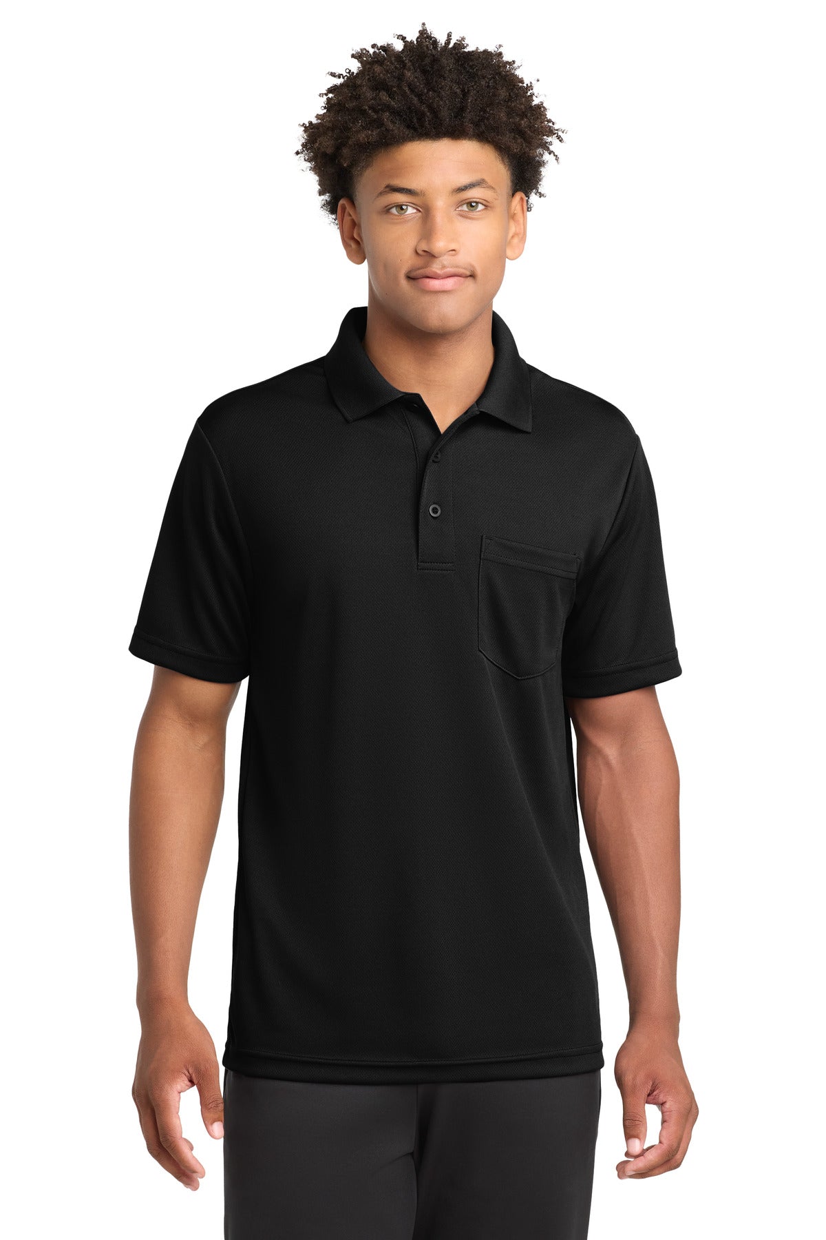 Sport-Tek PosiCharge RacerMesh Pocket Polo. ST640P - Black - front