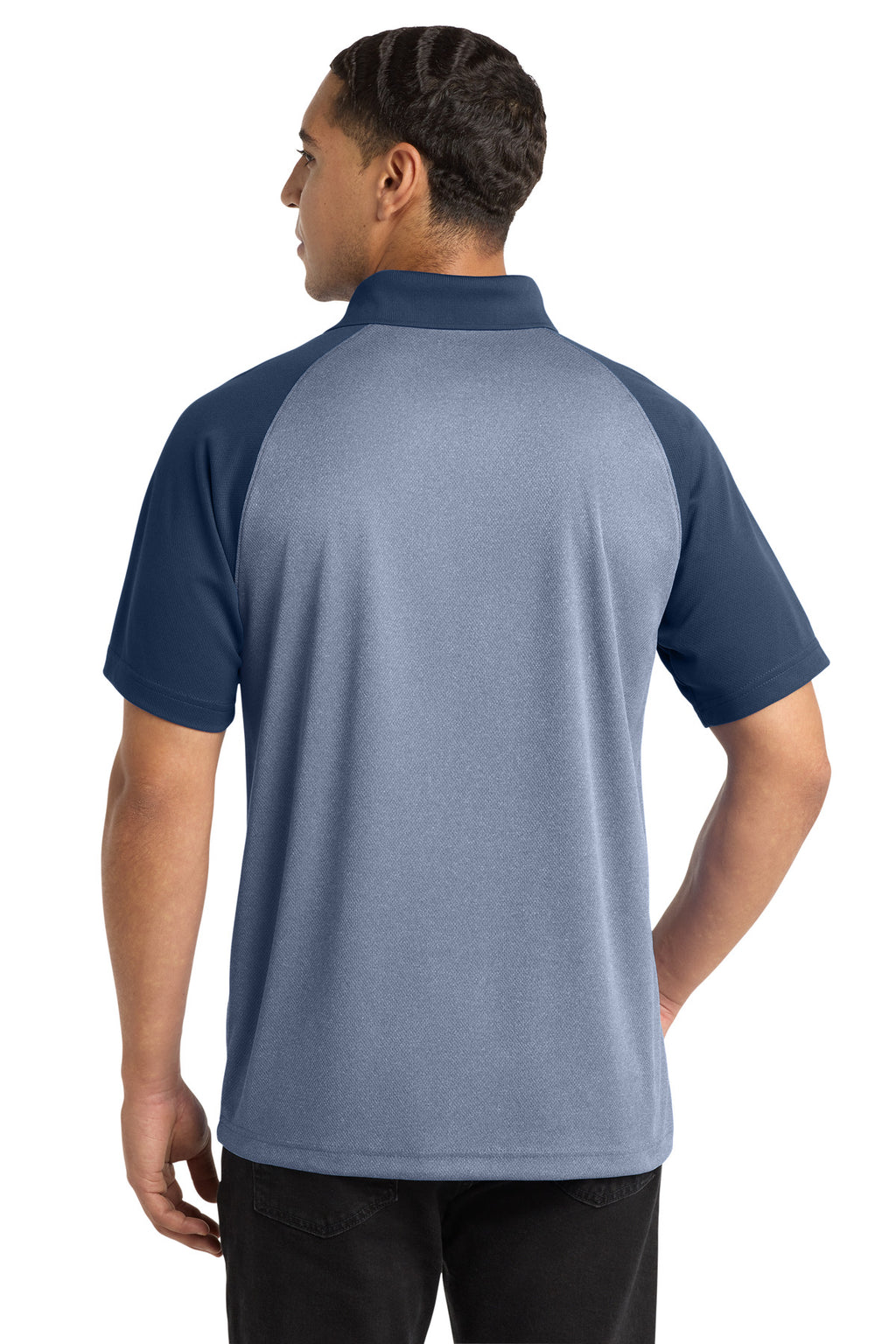 Sport-Tek PosiCharge RacerMesh Raglan Heather Block Polo. ST641 - True Navy Heather/ True Navy - back
