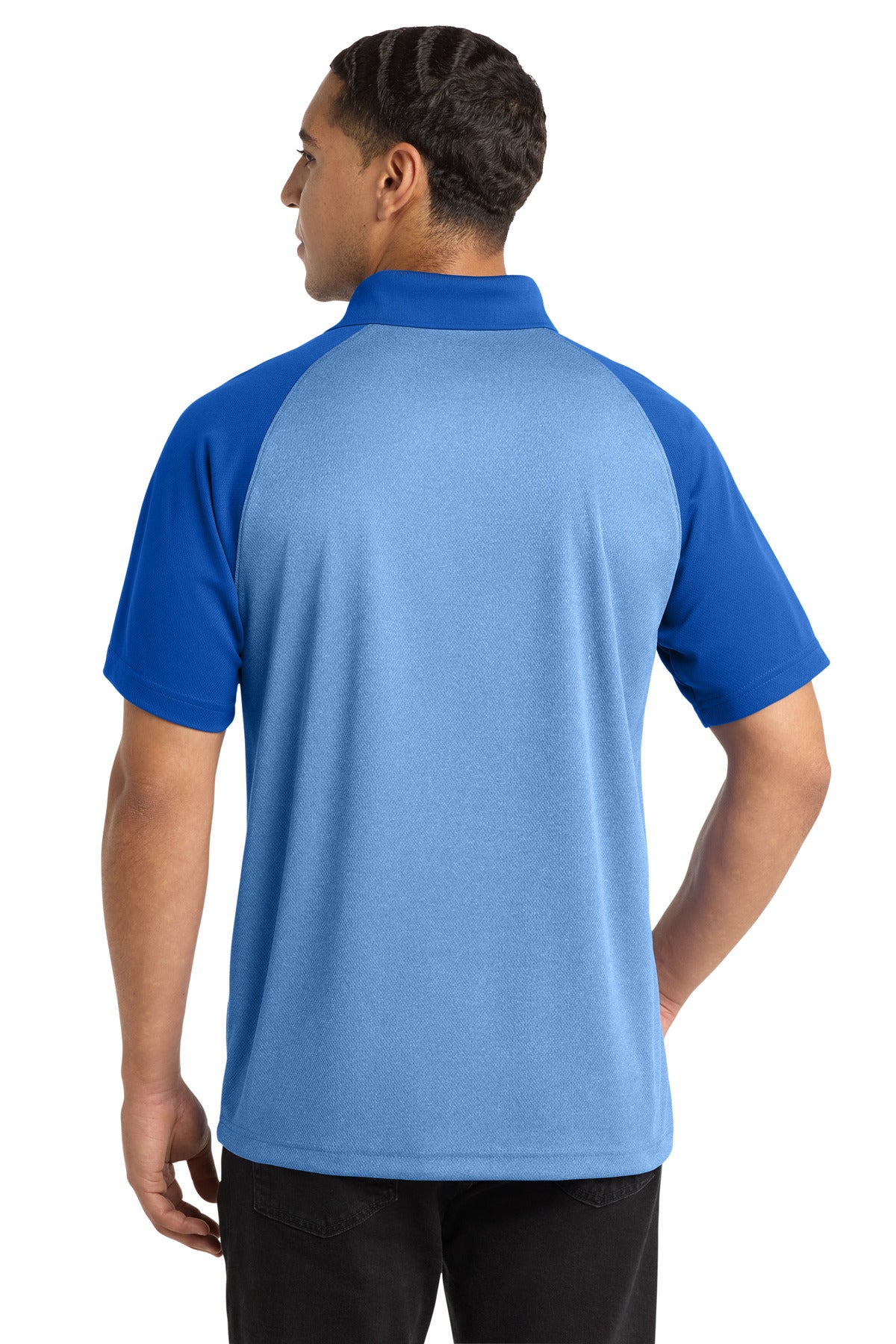 Sport-Tek PosiCharge RacerMesh Raglan Heather Block Polo. ST641 - True Royal Heather/ True Royal - back