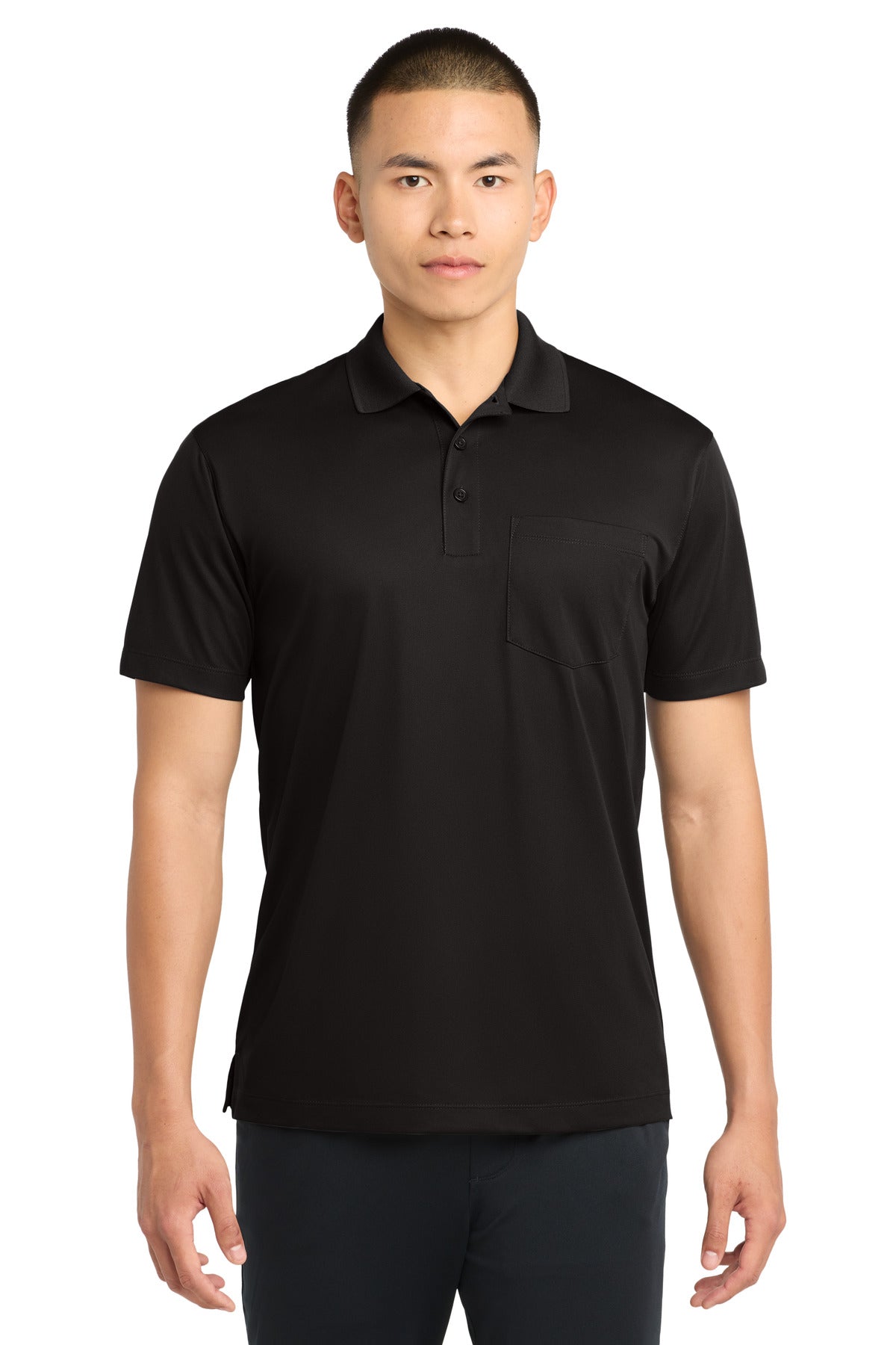 Sport-Tek Micropique Sport-Wick Pocket Polo. ST651 - Black - front