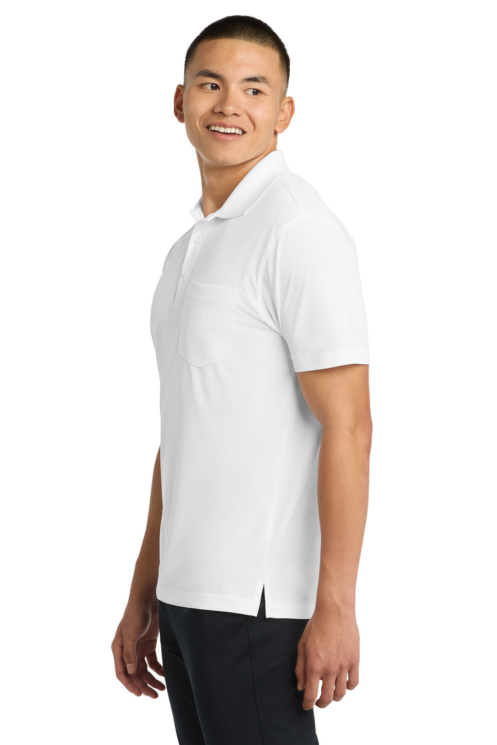 Sport-Tek Micropique Sport-Wick Pocket Polo. ST651 - White - side