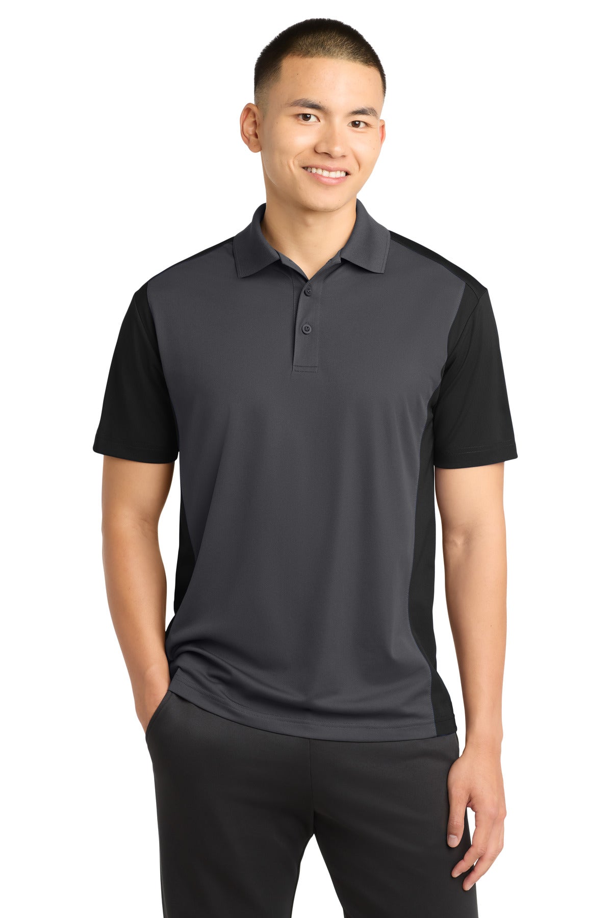Sport-Tek Colorblock Micropique Sport-Wick Polo. ST652 - Iron Grey/ Black - front
