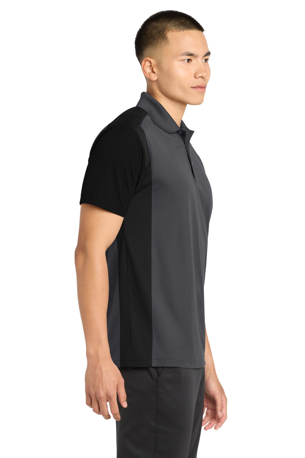 Sport-Tek Colorblock Micropique Sport-Wick Polo. ST652 - Iron Grey/ Black - side