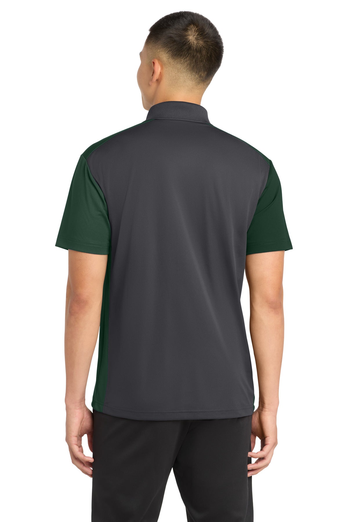 Sport-Tek Colorblock Micropique Sport-Wick Polo. ST652 - Iron Grey/ Forest Green - back