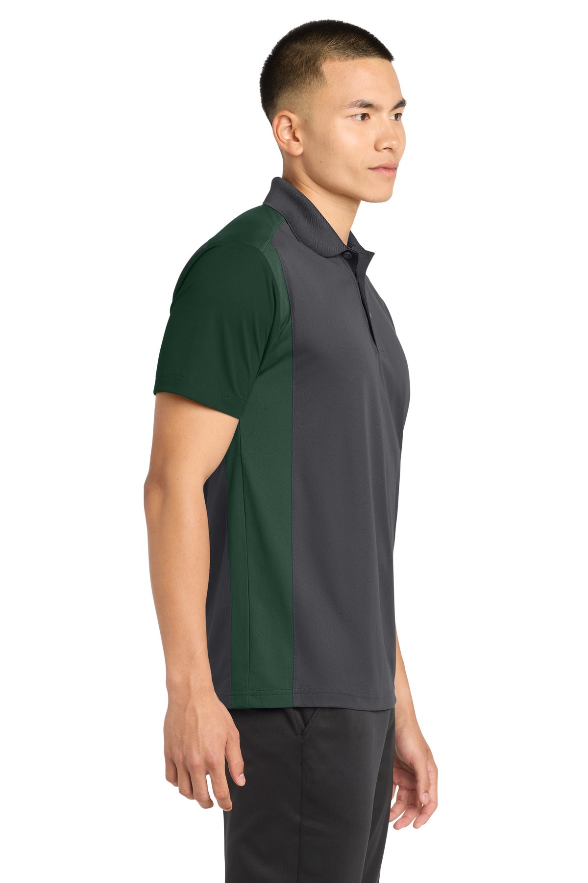 Sport-Tek Colorblock Micropique Sport-Wick Polo. ST652 - Iron Grey/ Forest Green - side