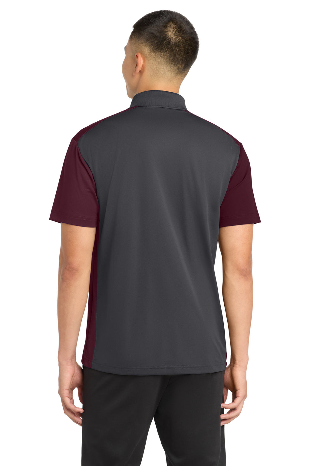 Sport-Tek Colorblock Micropique Sport-Wick Polo. ST652 - Iron Grey/ Maroon - back