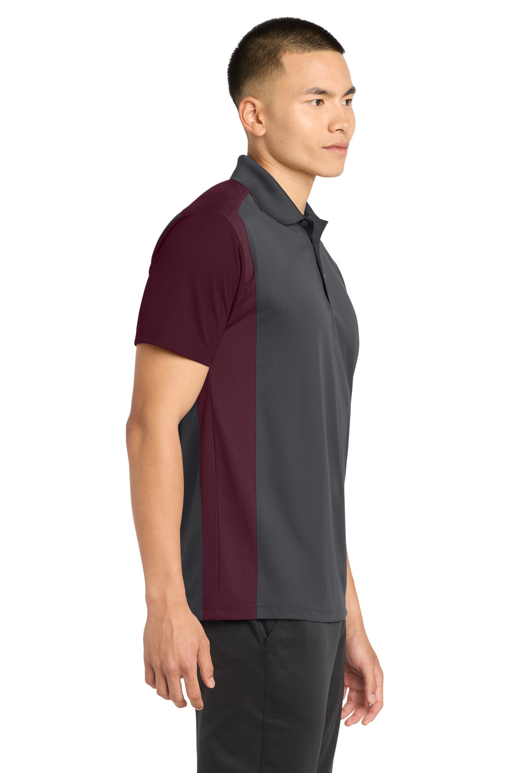 Sport-Tek Colorblock Micropique Sport-Wick Polo. ST652 - Iron Grey/ Maroon - side