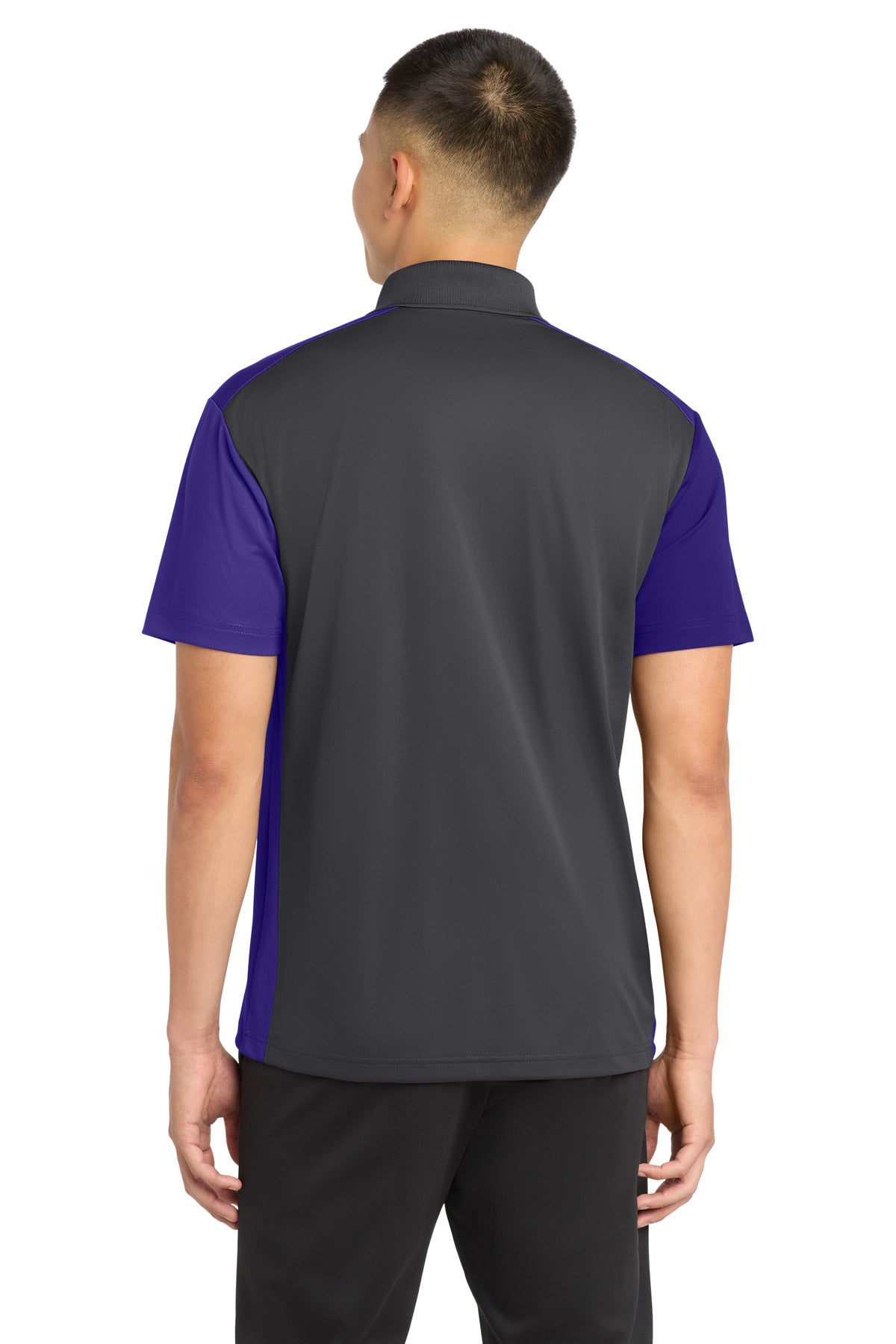 Sport-Tek Colorblock Micropique Sport-Wick Polo. ST652 - Iron Grey/ Purple - back