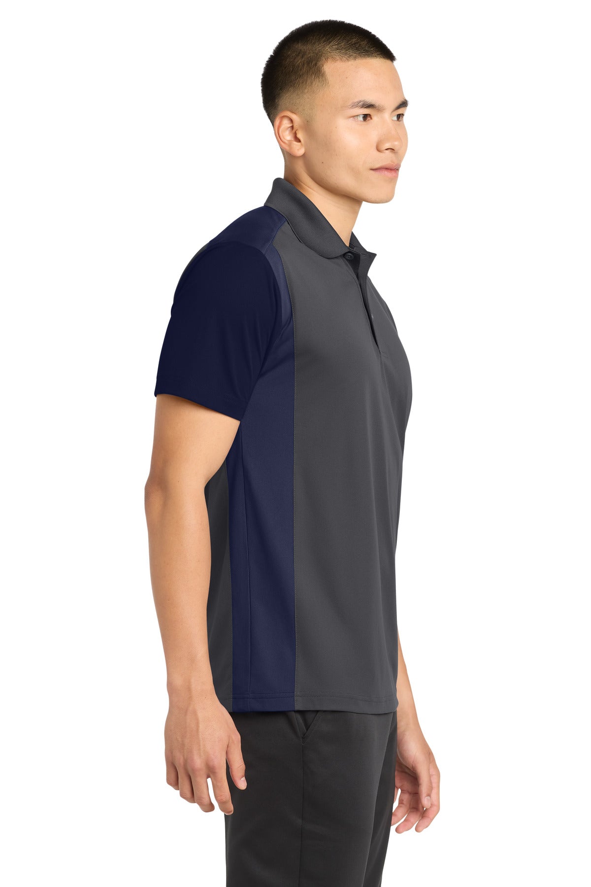 Sport-Tek Colorblock Micropique Sport-Wick Polo. ST652 - Iron Grey/ True Navy - side