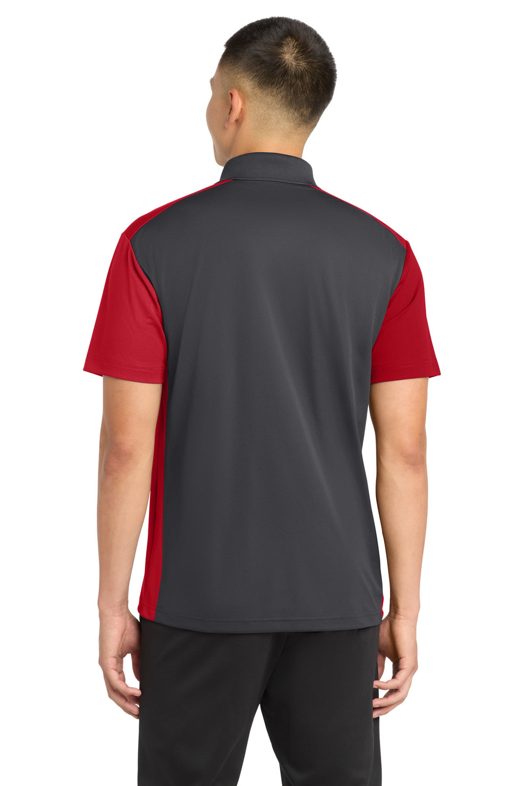 Sport-Tek Colorblock Micropique Sport-Wick Polo. ST652 - Iron Grey/ True Red - back