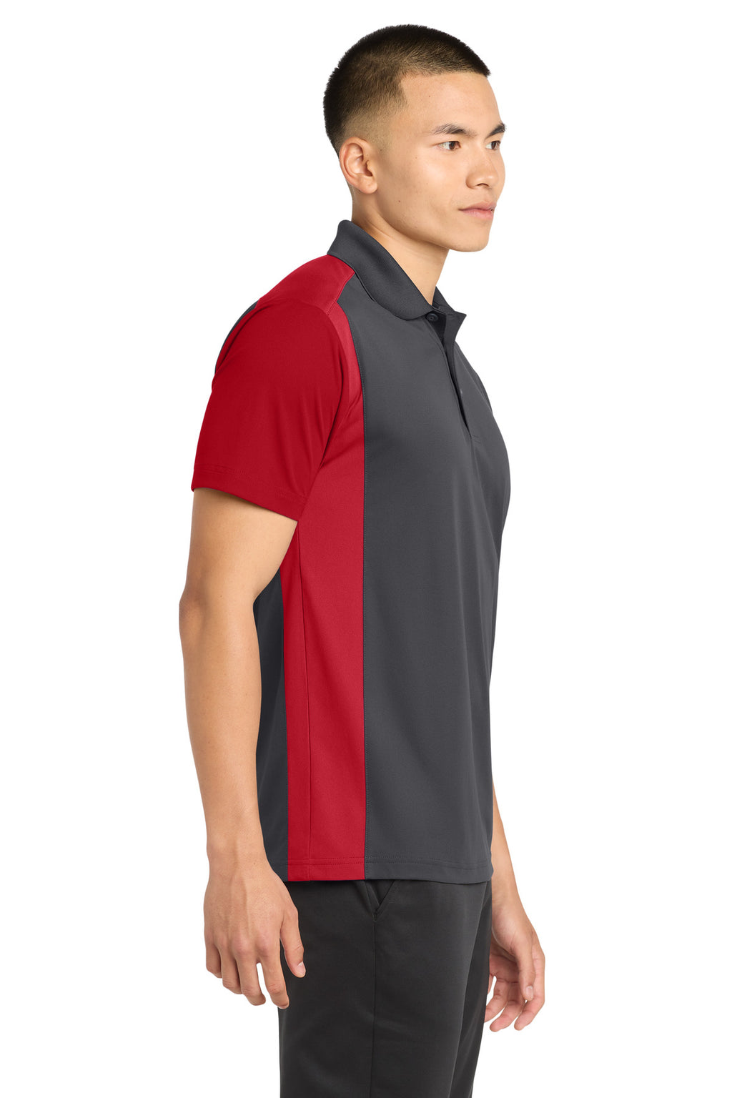 Sport-Tek Colorblock Micropique Sport-Wick Polo. ST652 - Iron Grey/ True Red - side