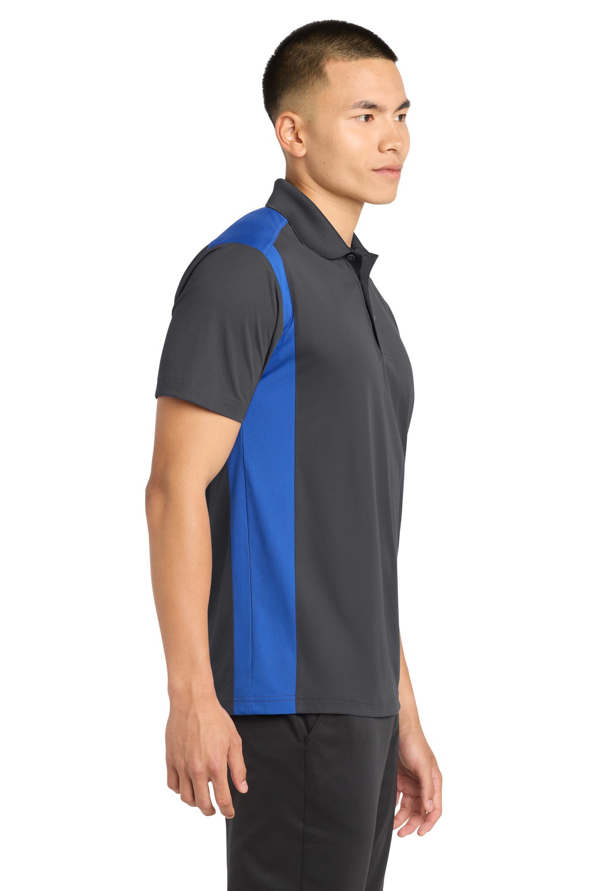 Sport-Tek Colorblock Micropique Sport-Wick Polo. ST652 - Iron Grey/ True Royal - side