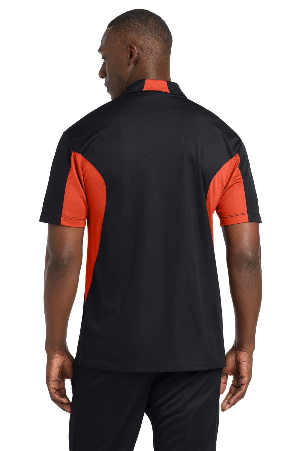 Sport-Tek Side Blocked Micropique Sport-Wick Polo. ST655 - Black/ Deep Orange - back
