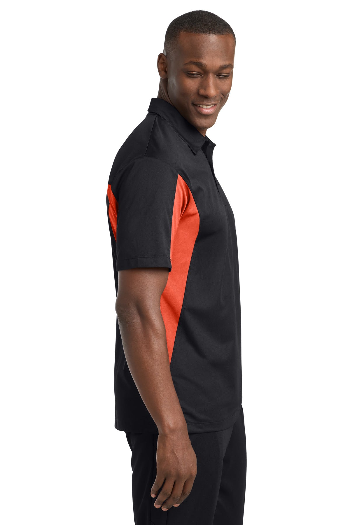 Sport-Tek Side Blocked Micropique Sport-Wick Polo. ST655 - Black/ Deep Orange - side