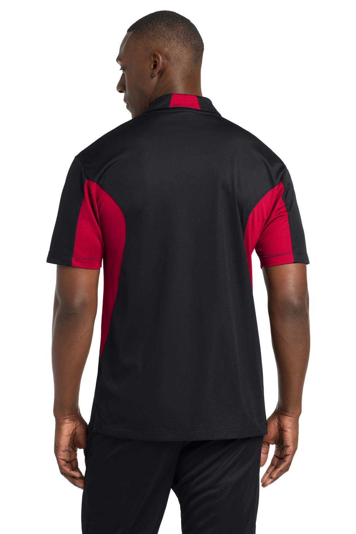 Sport-Tek Side Blocked Micropique Sport-Wick Polo. ST655 - Black/ Deep Red - back