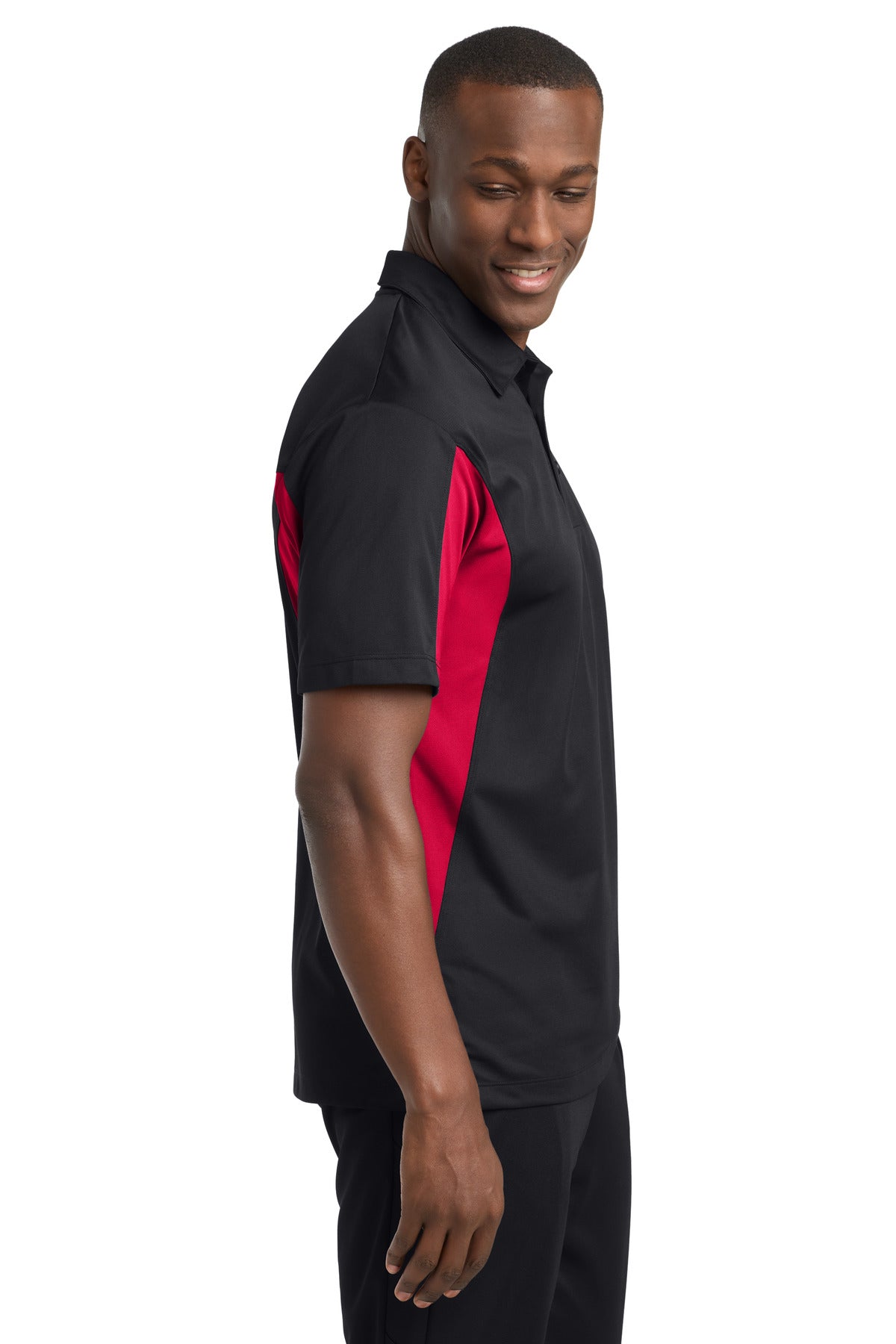Sport-Tek Side Blocked Micropique Sport-Wick Polo. ST655 - Black/ Deep Red - side