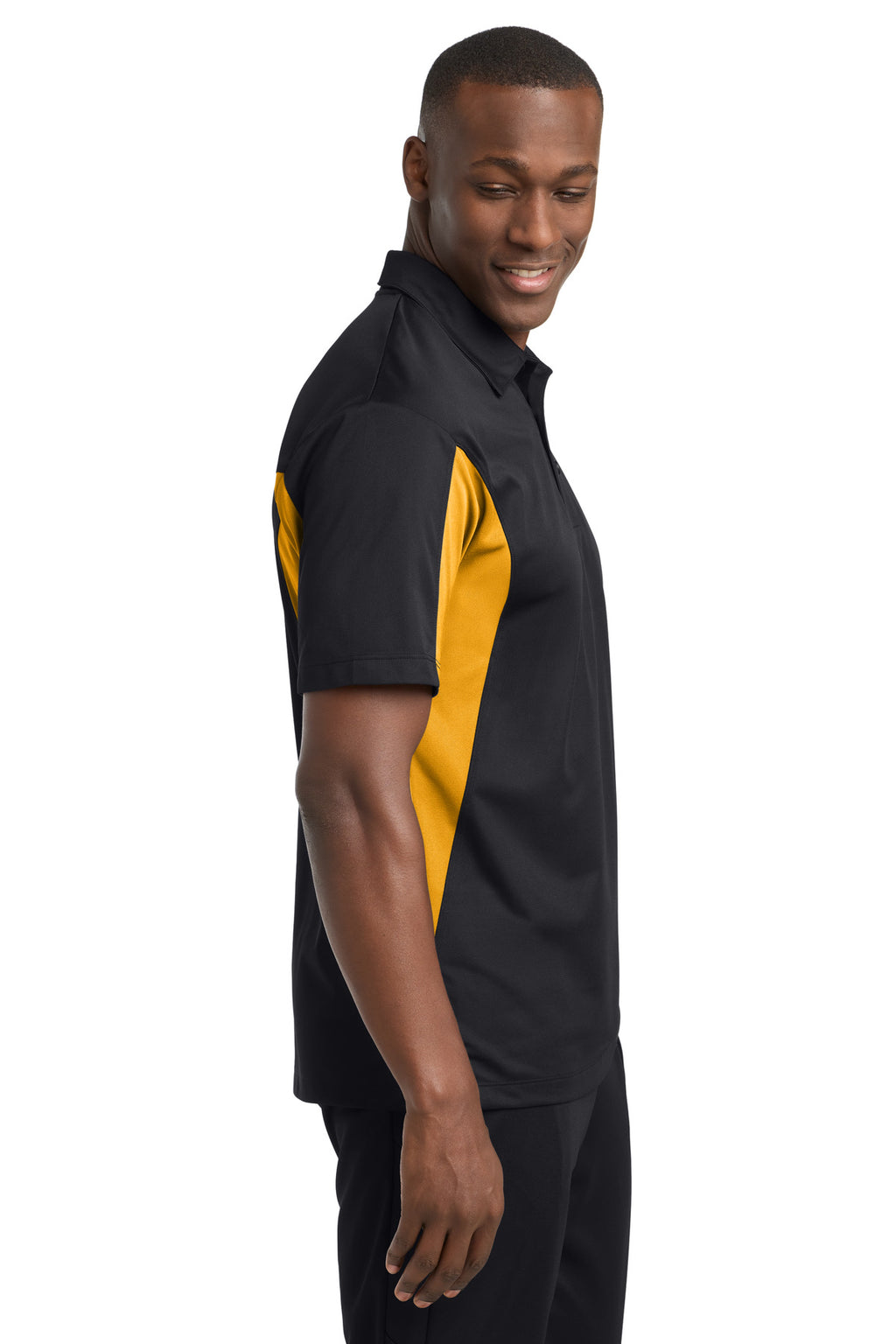 Sport-Tek Side Blocked Micropique Sport-Wick Polo. ST655 - Black/ Gold - side
