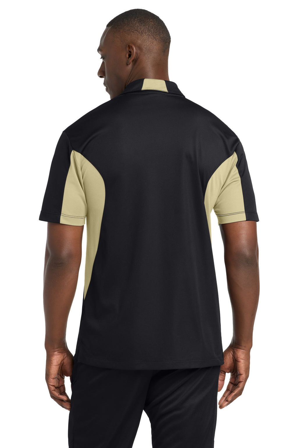 Sport-Tek Side Blocked Micropique Sport-Wick Polo. ST655 - Black/ Vegas Gold - back