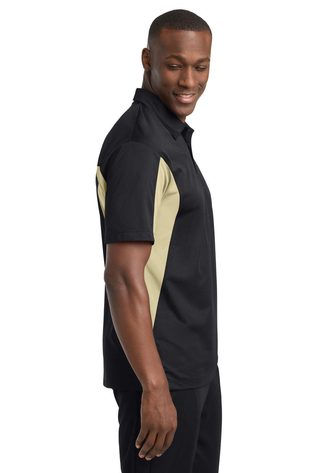 Sport-Tek Side Blocked Micropique Sport-Wick Polo. ST655 - Black/ Vegas Gold - side