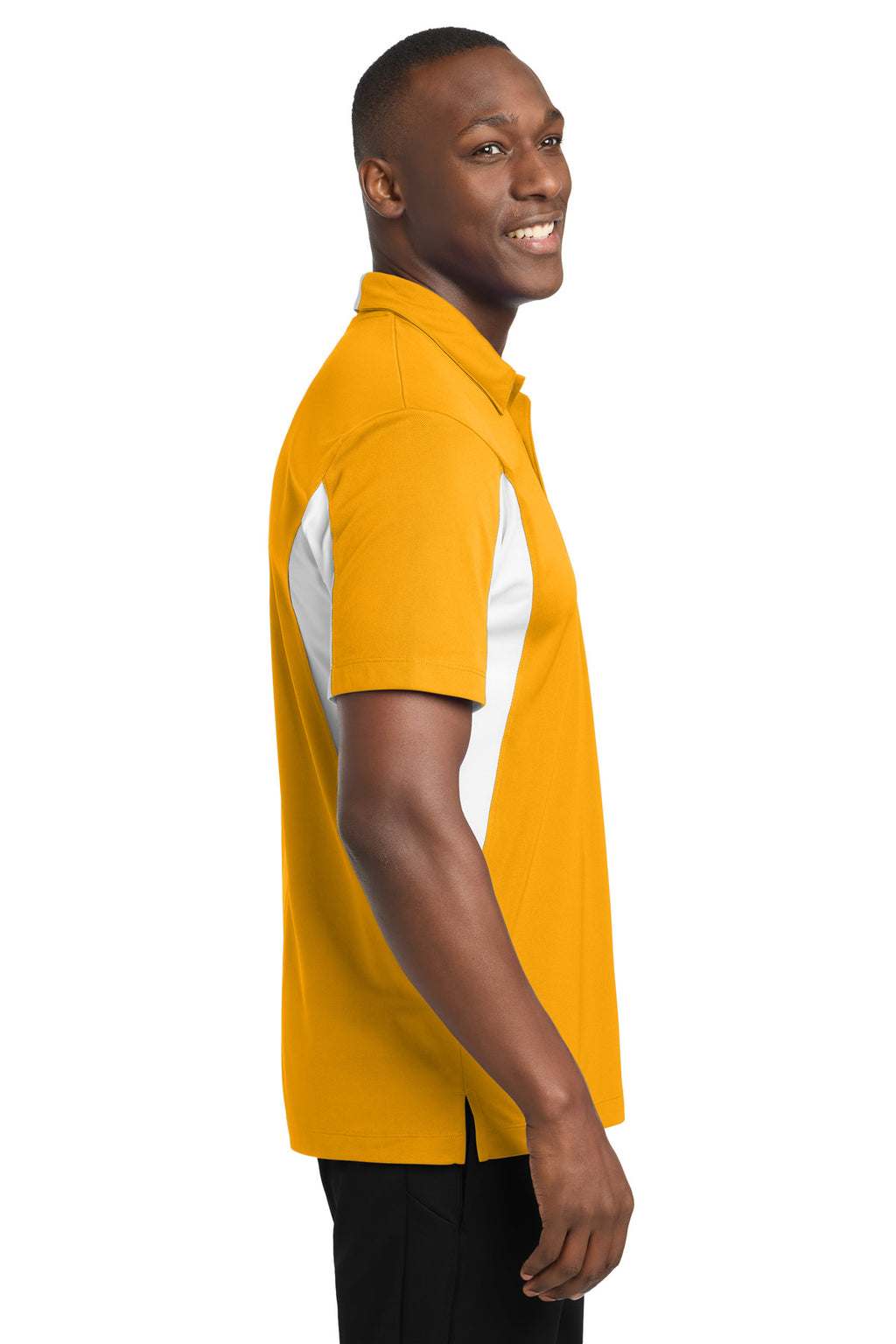 Sport-Tek Side Blocked Micropique Sport-Wick Polo. ST655 - Gold/ White - side