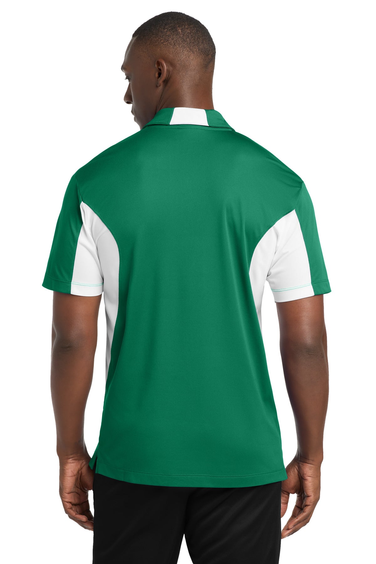 Sport-Tek Side Blocked Micropique Sport-Wick Polo. ST655 - Kelly Green/ White - back