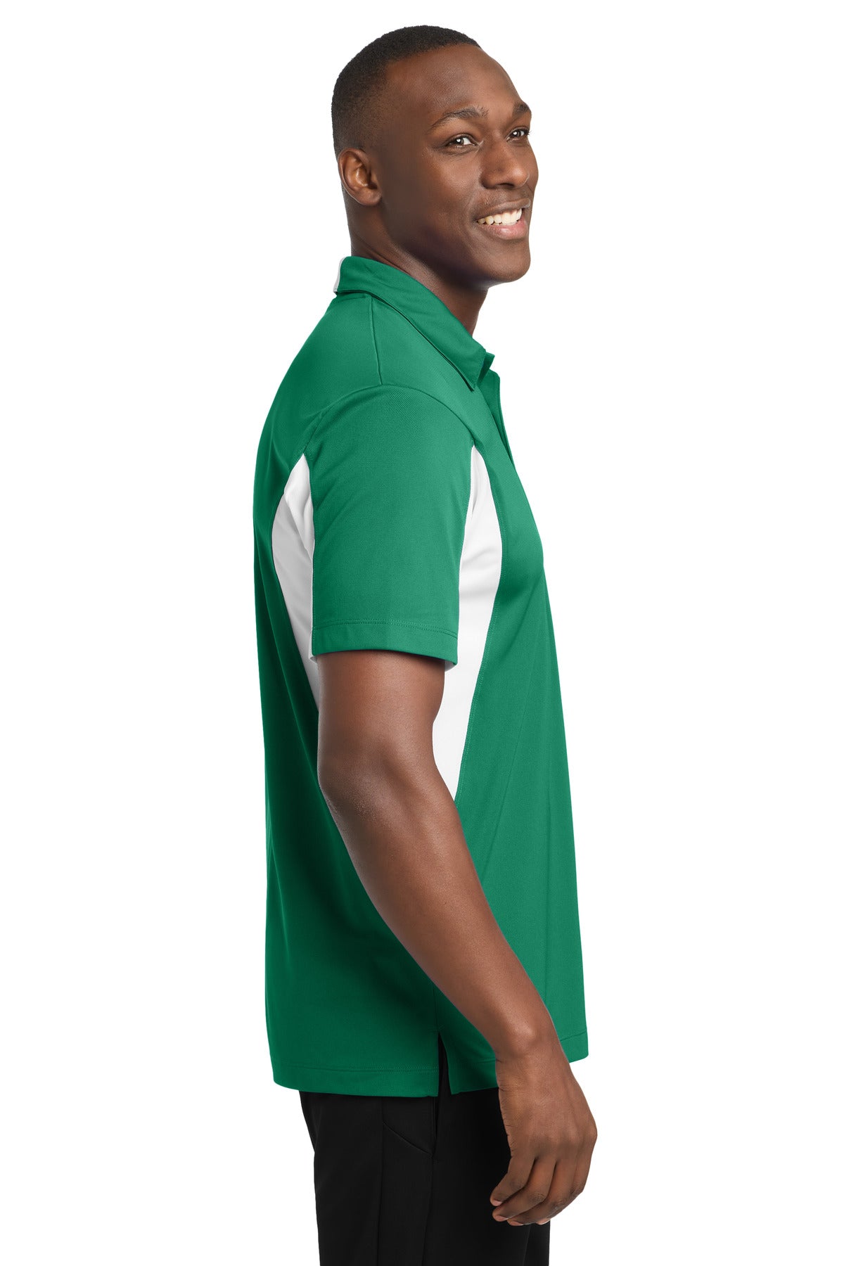 Sport-Tek Side Blocked Micropique Sport-Wick Polo. ST655 - Kelly Green/ White - side