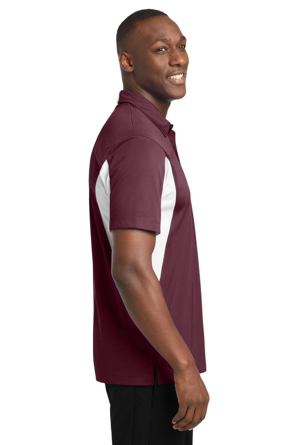 Sport-Tek Side Blocked Micropique Sport-Wick Polo. ST655 - Maroon/ White - side