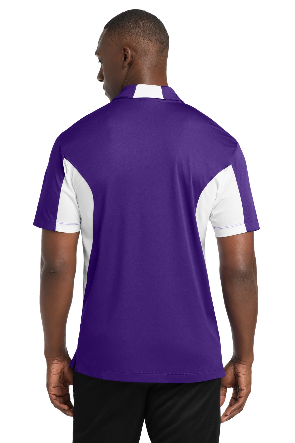 Sport-Tek Side Blocked Micropique Sport-Wick Polo. ST655 - Purple/ White - back