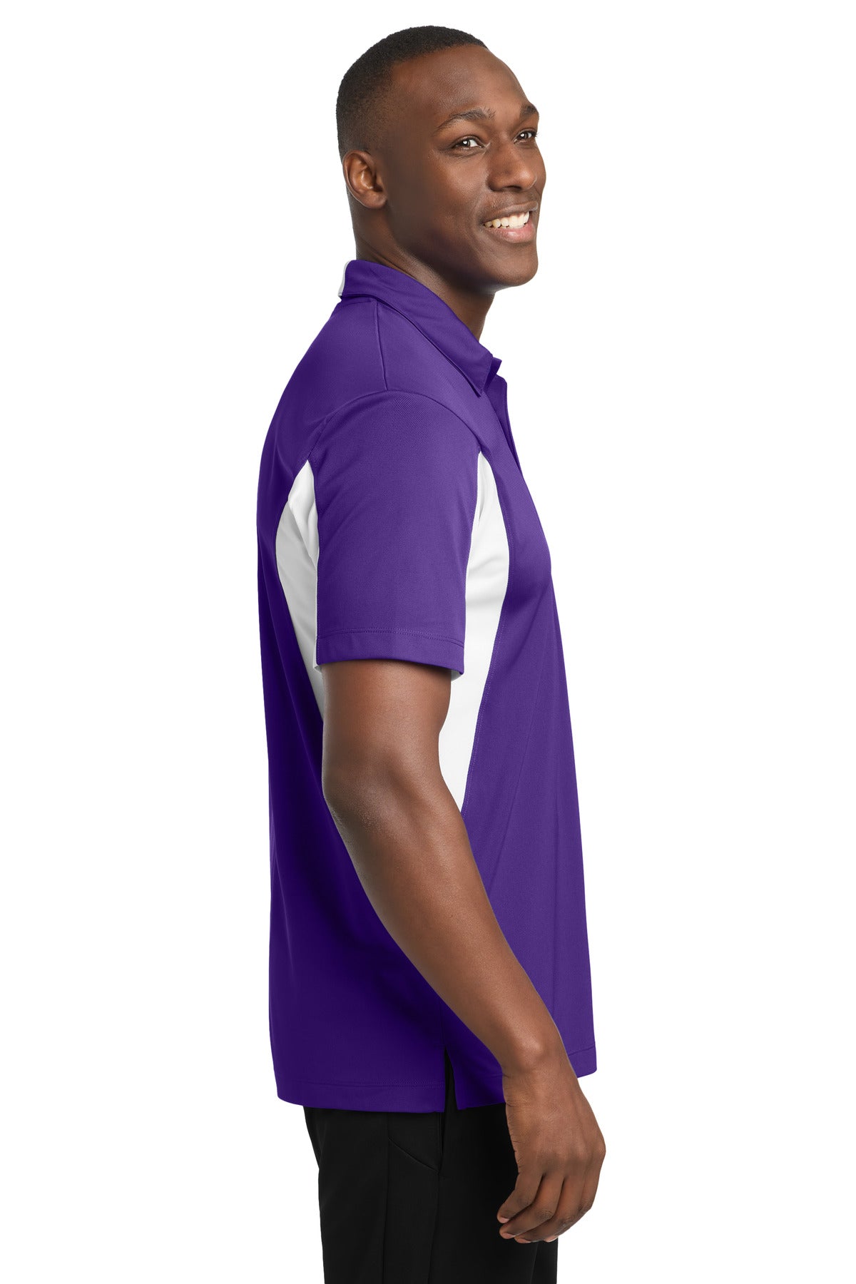 Sport-Tek Side Blocked Micropique Sport-Wick Polo. ST655 - Purple/ White - side