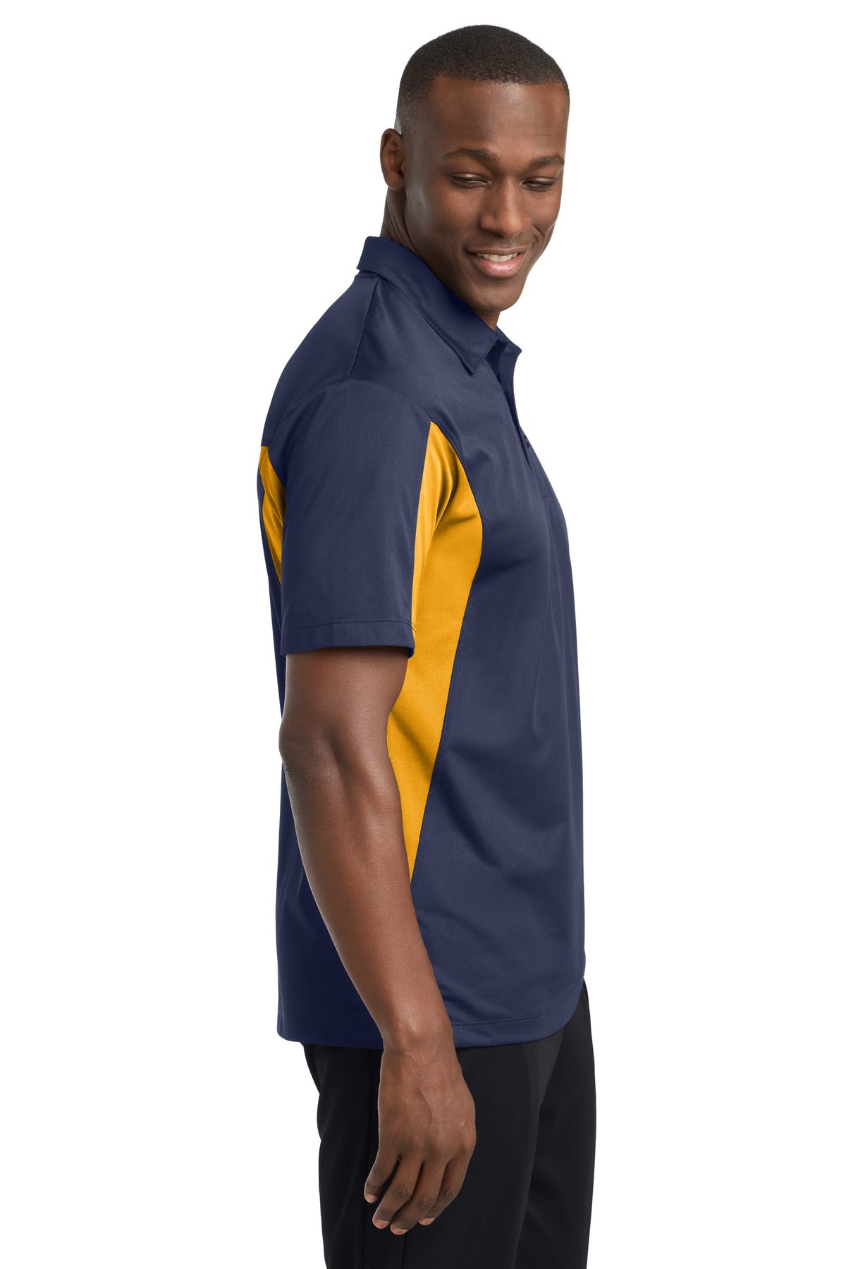 Sport-Tek Side Blocked Micropique Sport-Wick Polo. ST655 - True Navy/ Gold - side