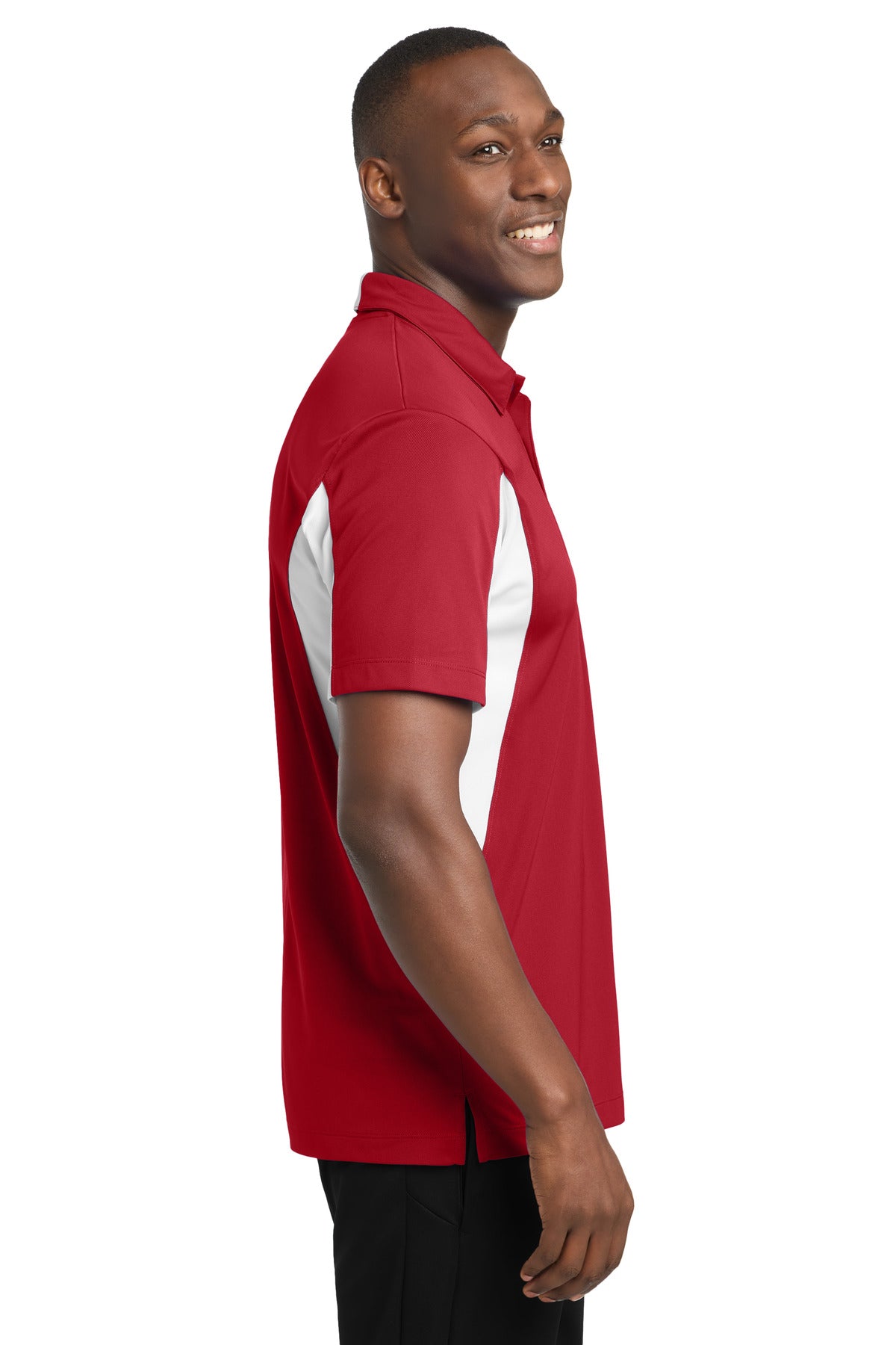 Sport-Tek Side Blocked Micropique Sport-Wick Polo. ST655 - True Red/ White - side