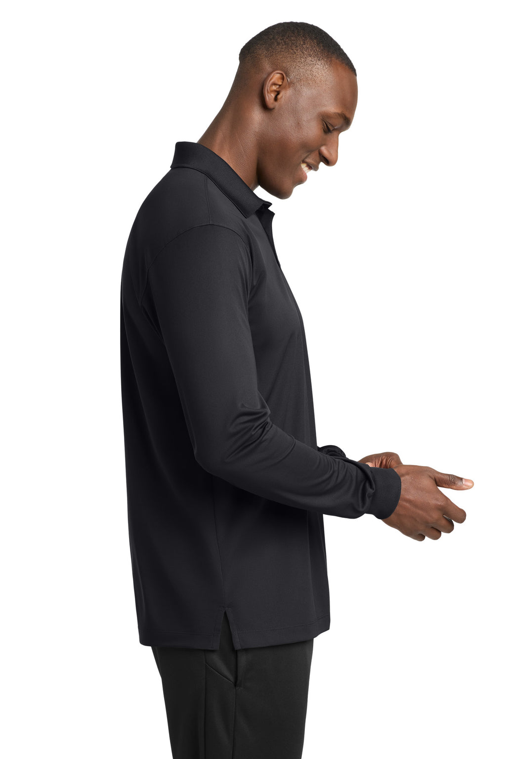 Sport-Tek Long Sleeve Micropique Sport-Wick Polo. ST657 - Black - side