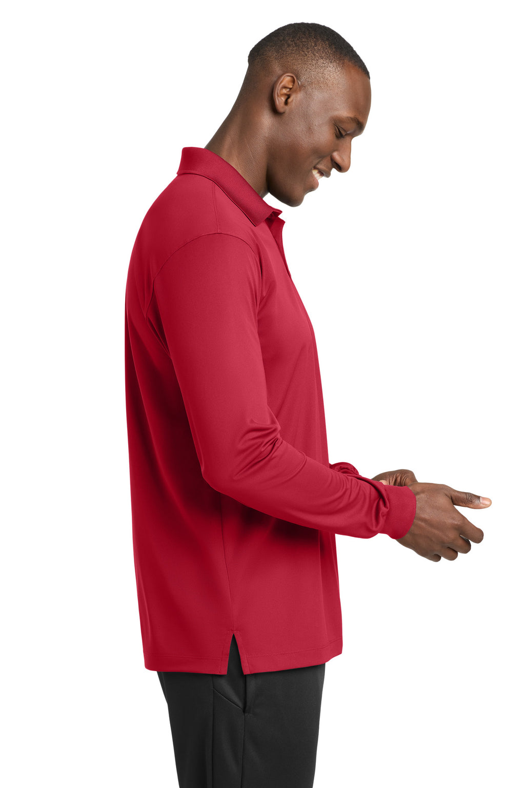 Sport-Tek Long Sleeve Micropique Sport-Wick Polo. ST657 - Deep Red - side