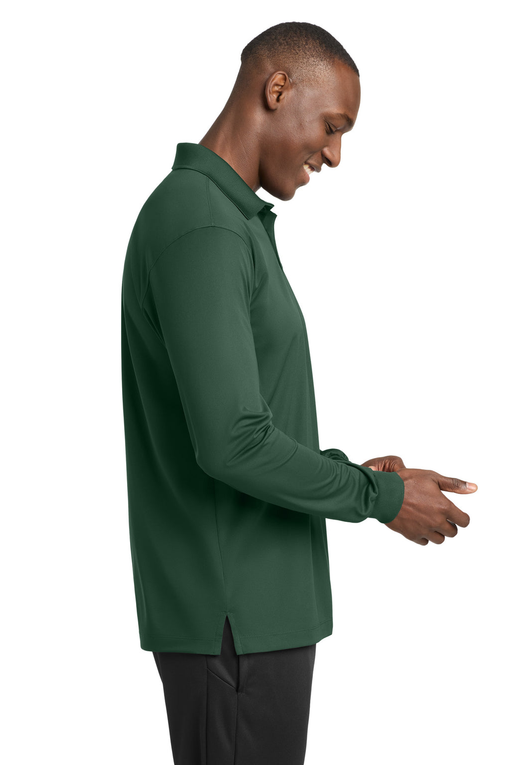 Sport-Tek Long Sleeve Micropique Sport-Wick Polo. ST657 - Forest Green - side