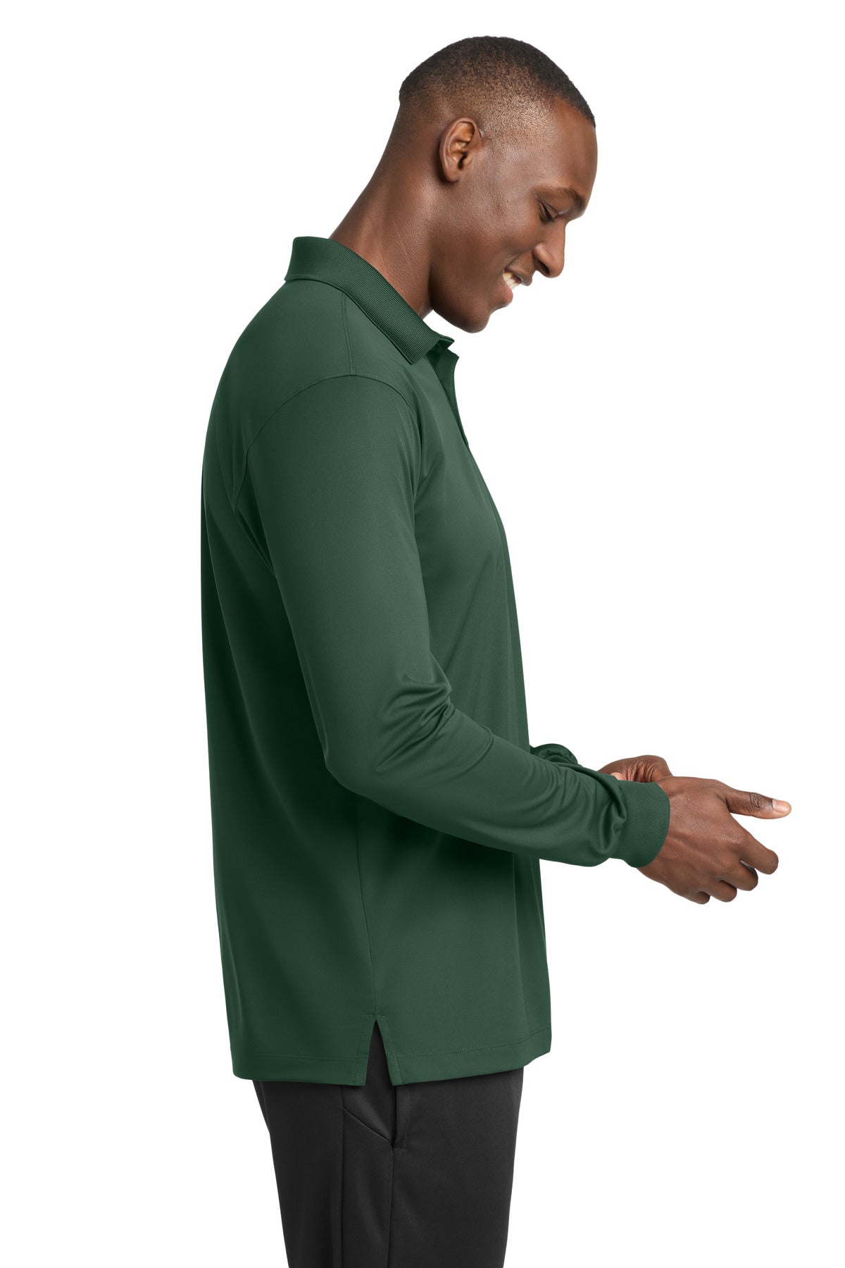 Sport-Tek Long Sleeve Micropique Sport-Wick Polo. ST657 - Forest Green - side