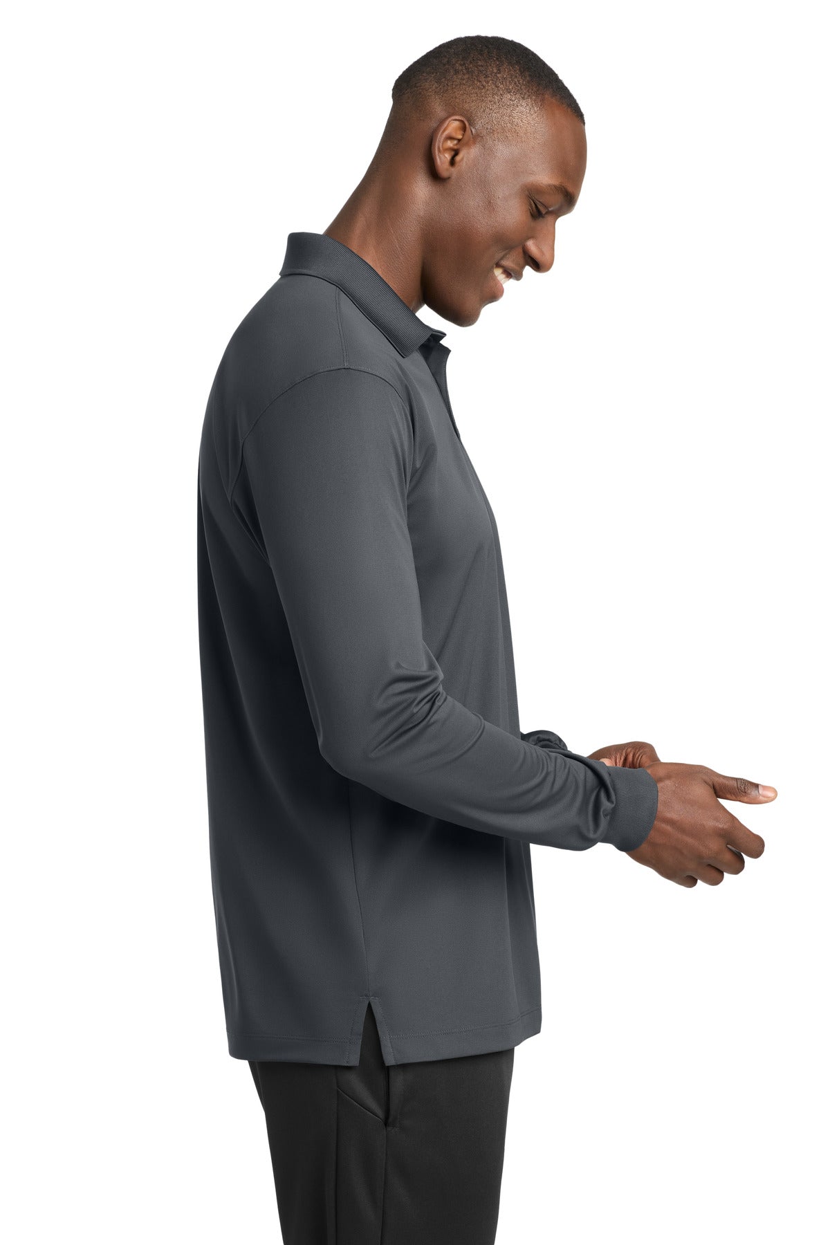Sport-Tek Long Sleeve Micropique Sport-Wick Polo. ST657 - Iron Grey - side