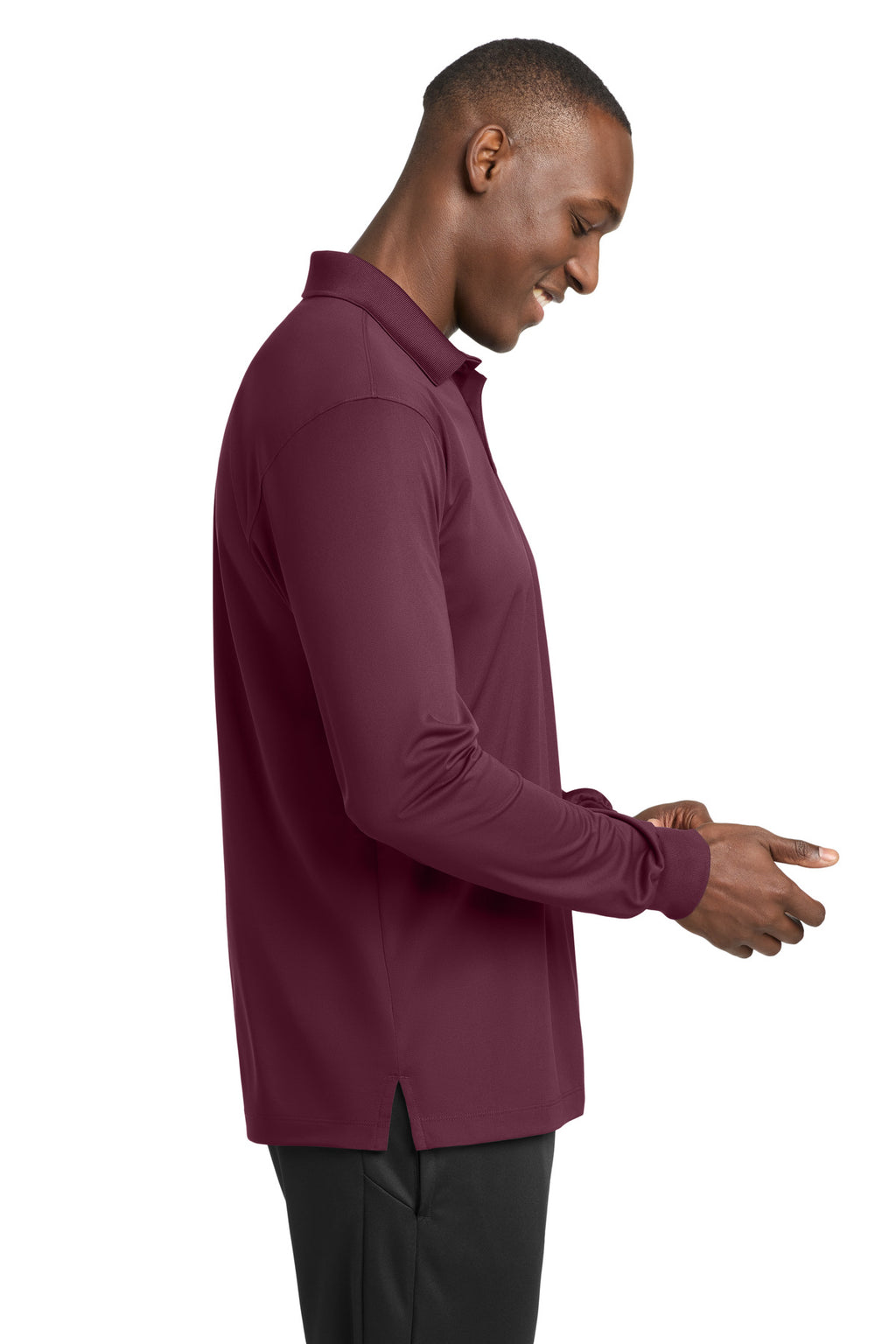 Sport-Tek Long Sleeve Micropique Sport-Wick Polo. ST657 - Maroon - side