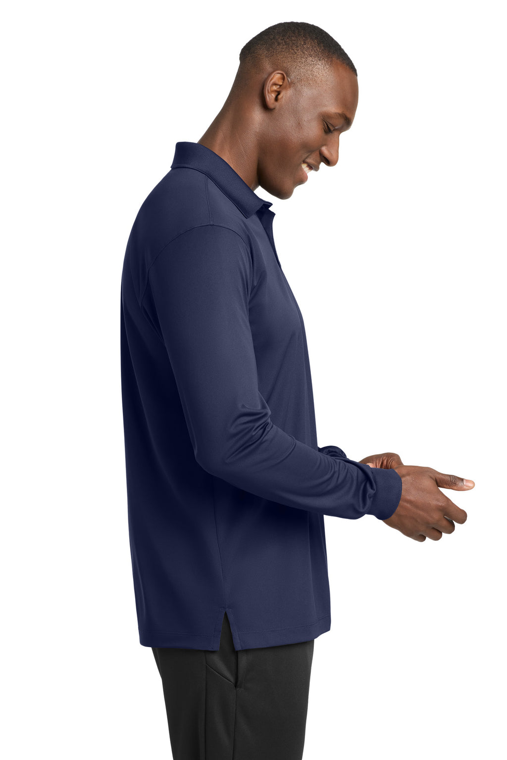 Sport-Tek Long Sleeve Micropique Sport-Wick Polo. ST657 - True Navy - side