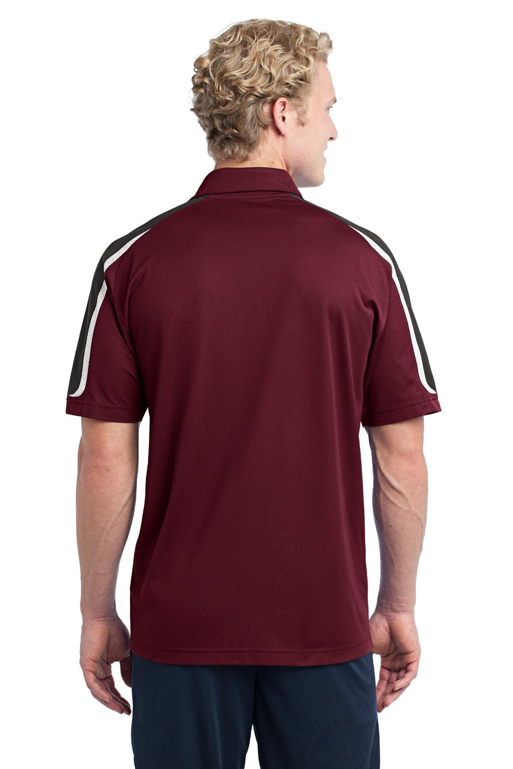 Sport-Tek Tricolor Shoulder Micropique Sport-Wick Polo. ST658 - Maroon/ Black/ White - back