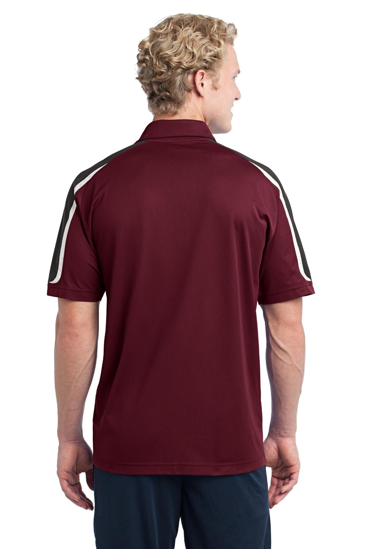 Sport-Tek Tricolor Shoulder Micropique Sport-Wick Polo. ST658 - Maroon/ Black/ White - back