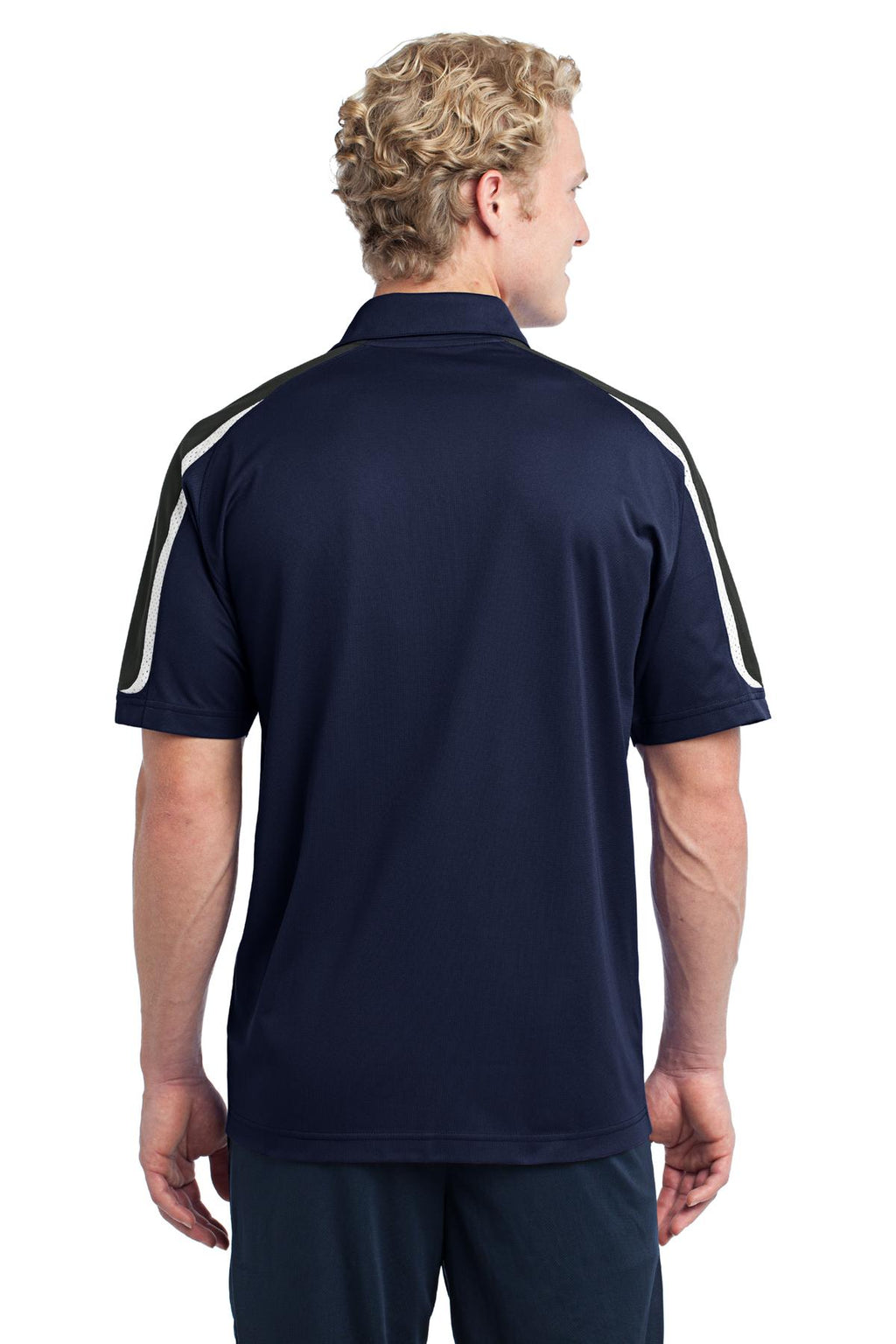 Sport-Tek Tricolor Shoulder Micropique Sport-Wick Polo. ST658 - True Navy/ Black/ White - back