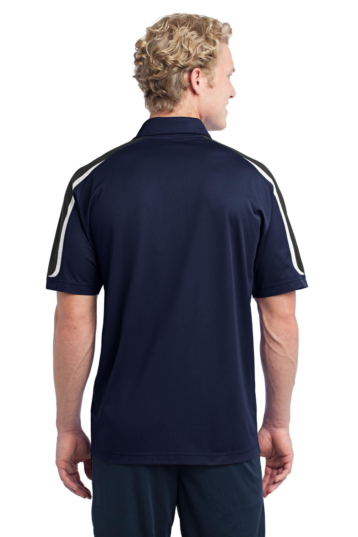 Sport-Tek Tricolor Shoulder Micropique Sport-Wick Polo. ST658 - True Navy/ Black/ White - back