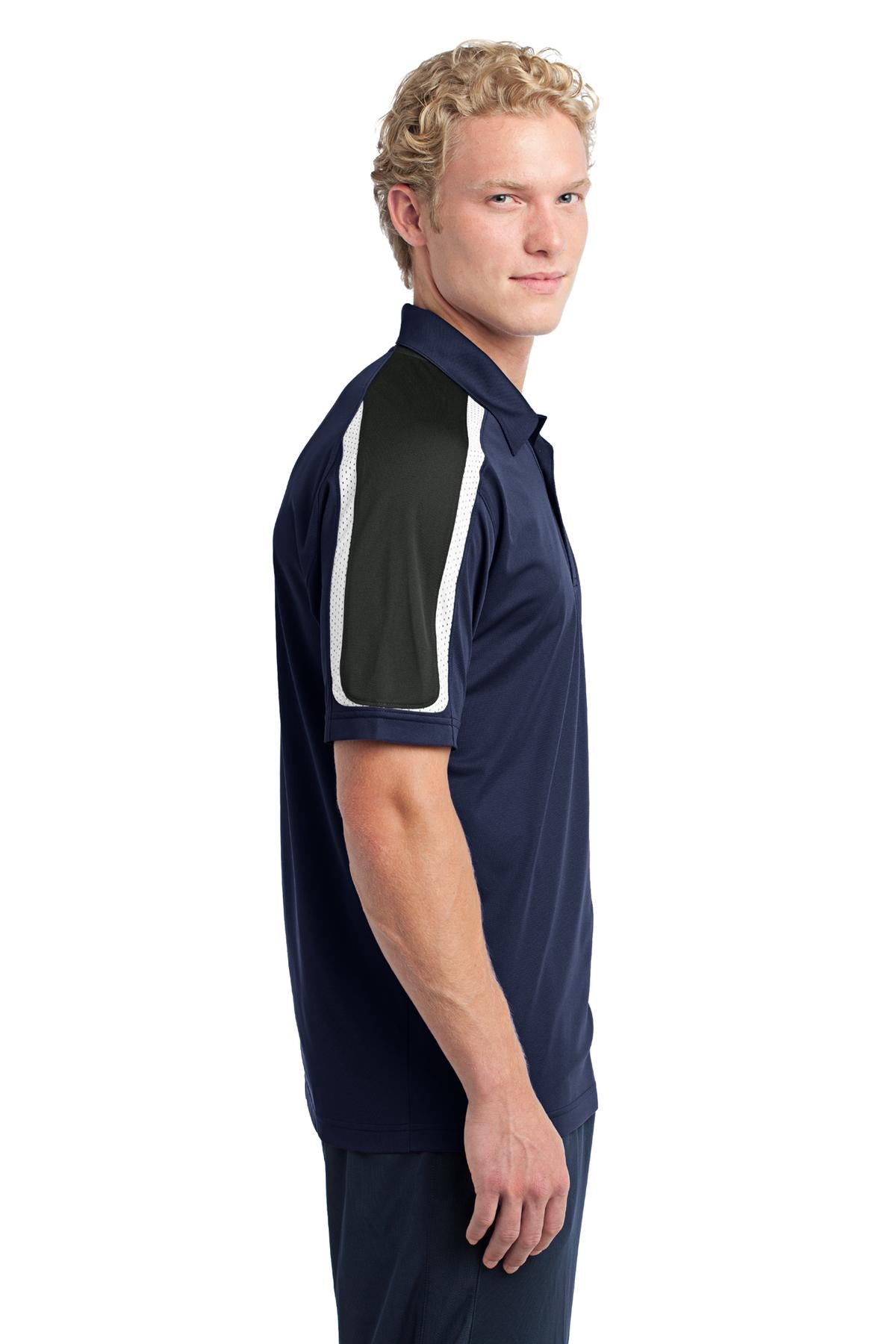 Sport-Tek Tricolor Shoulder Micropique Sport-Wick Polo. ST658 - True Navy/ Black/ White - side