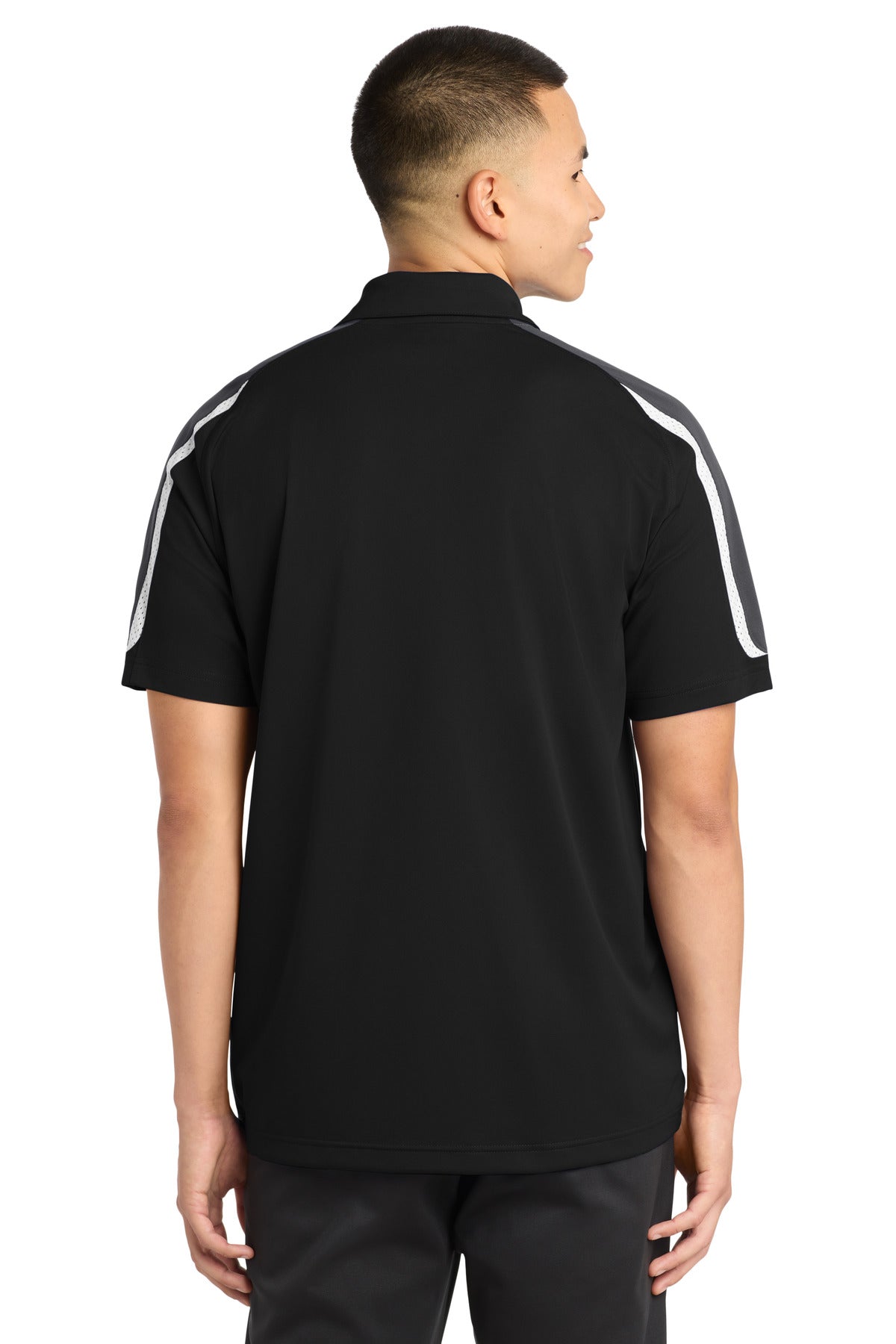 Sport-Tek Tricolor Shoulder Micropique Sport-Wick Polo. ST658 - Black/ Iron Grey/ White - back